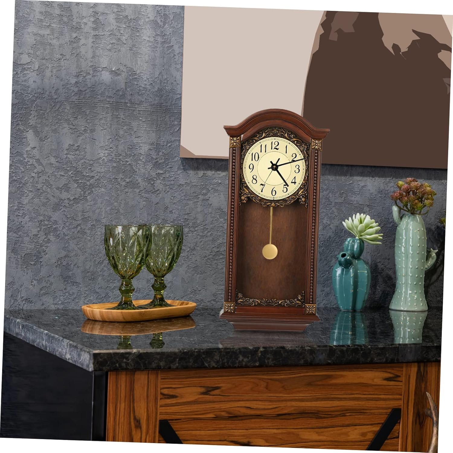 DOITOOL Reloj de pared de cuarzo, mecanismo de reemplazo de reloj de péndulo, pieza de reloj de pared, reloj de pared dorado, kit de moda antigua,
