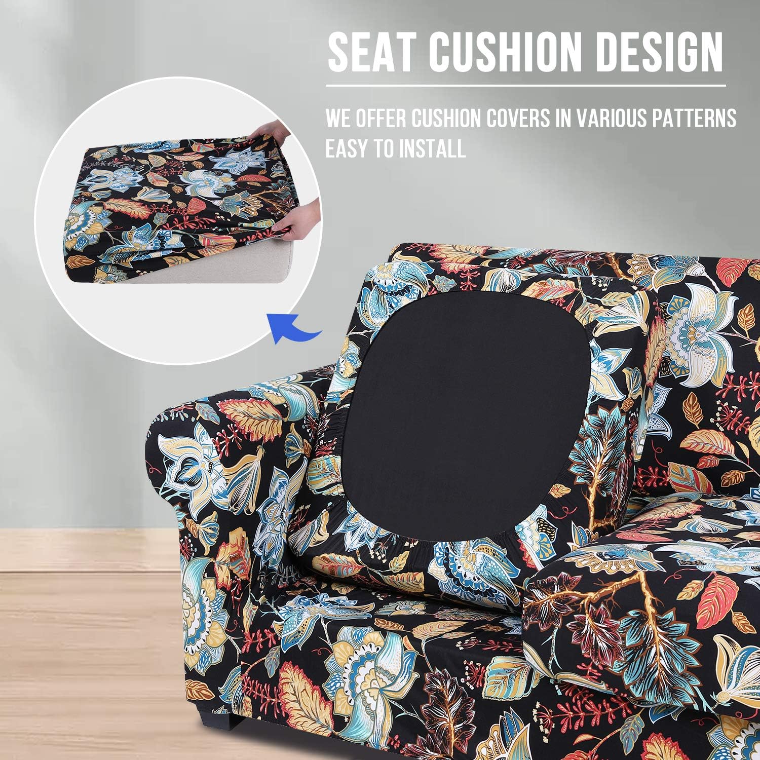 hyha Funda para sofá, diseño floral, elástica, estampada, 4 piezas, fundas para sofá de 3 cojines separados, protector de muebles lavable para