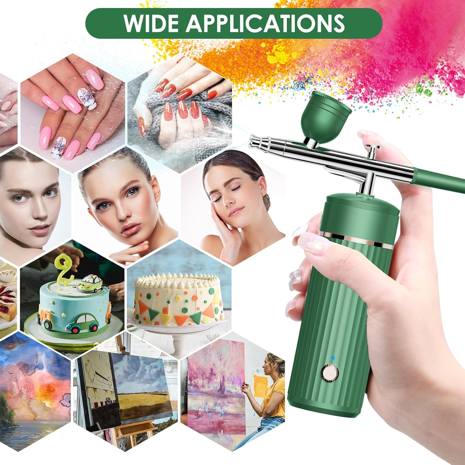 Airbrush-Kit Compresor de aerógrafo inalámbrico recargable con kit de pinturas de 24 colores para peluquería, arte de uñas, maquillaje, pintura de