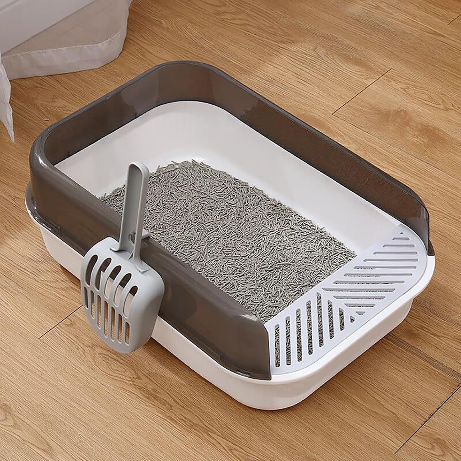 WUWEOT Paquete de 2 cajas de arena para gatos con parte superior abierta, bandeja de arena grande antisalpicaduras, lavabo de limpieza extraíble