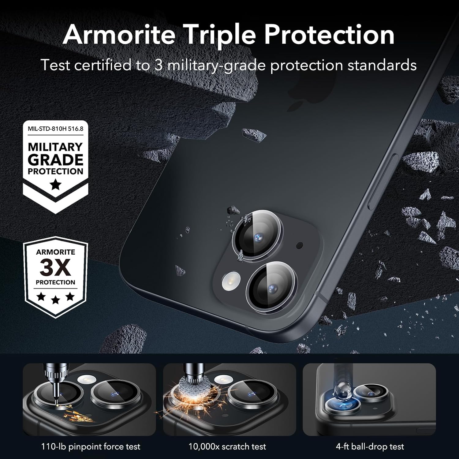 ESR Paquete de 2 protectores de lente de cámara para iPhone 1515 Plus1414 Plus, protectores individuales HD ultra resistentes, resistentes a los