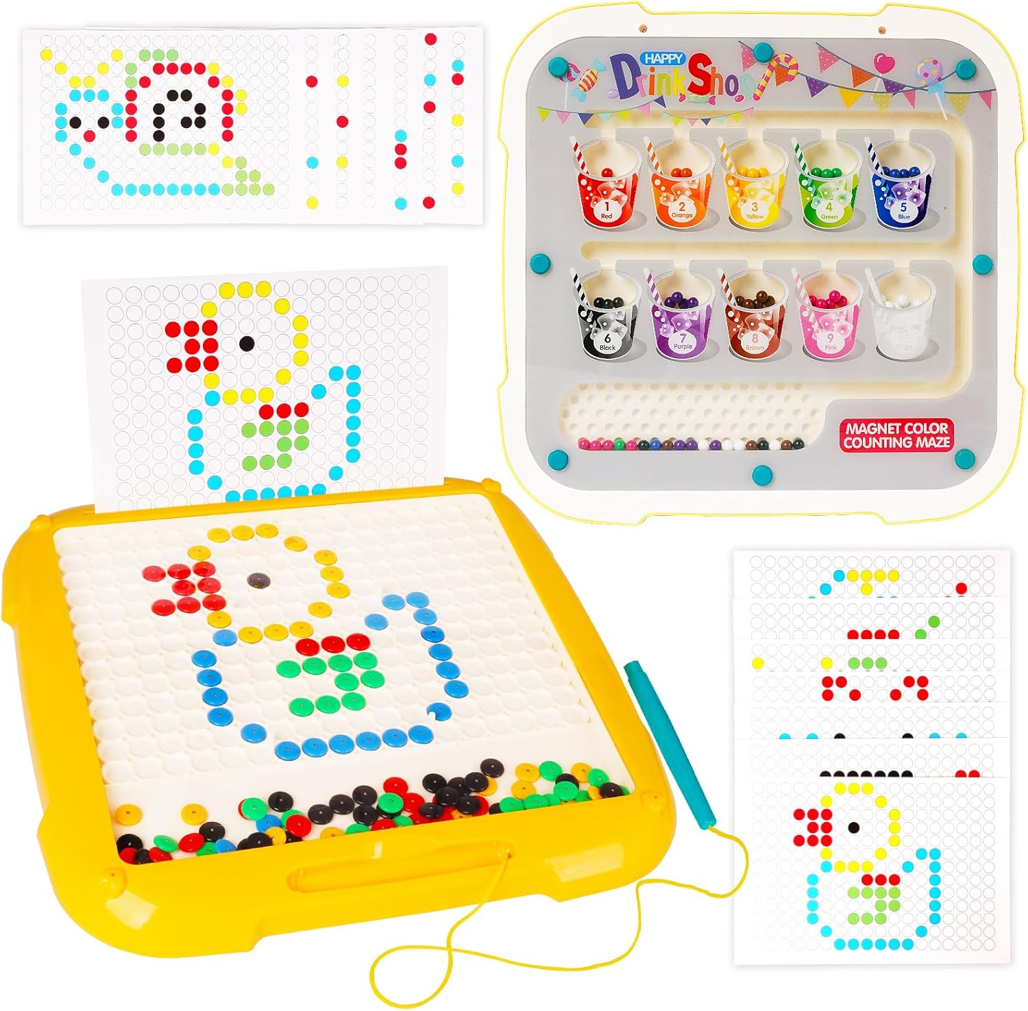 Tablero de dibujo magnético 2 en 1 y laberinto magnético de color y números, tablero de rompecabezas Montessori de aprendizaje a juego de colores,