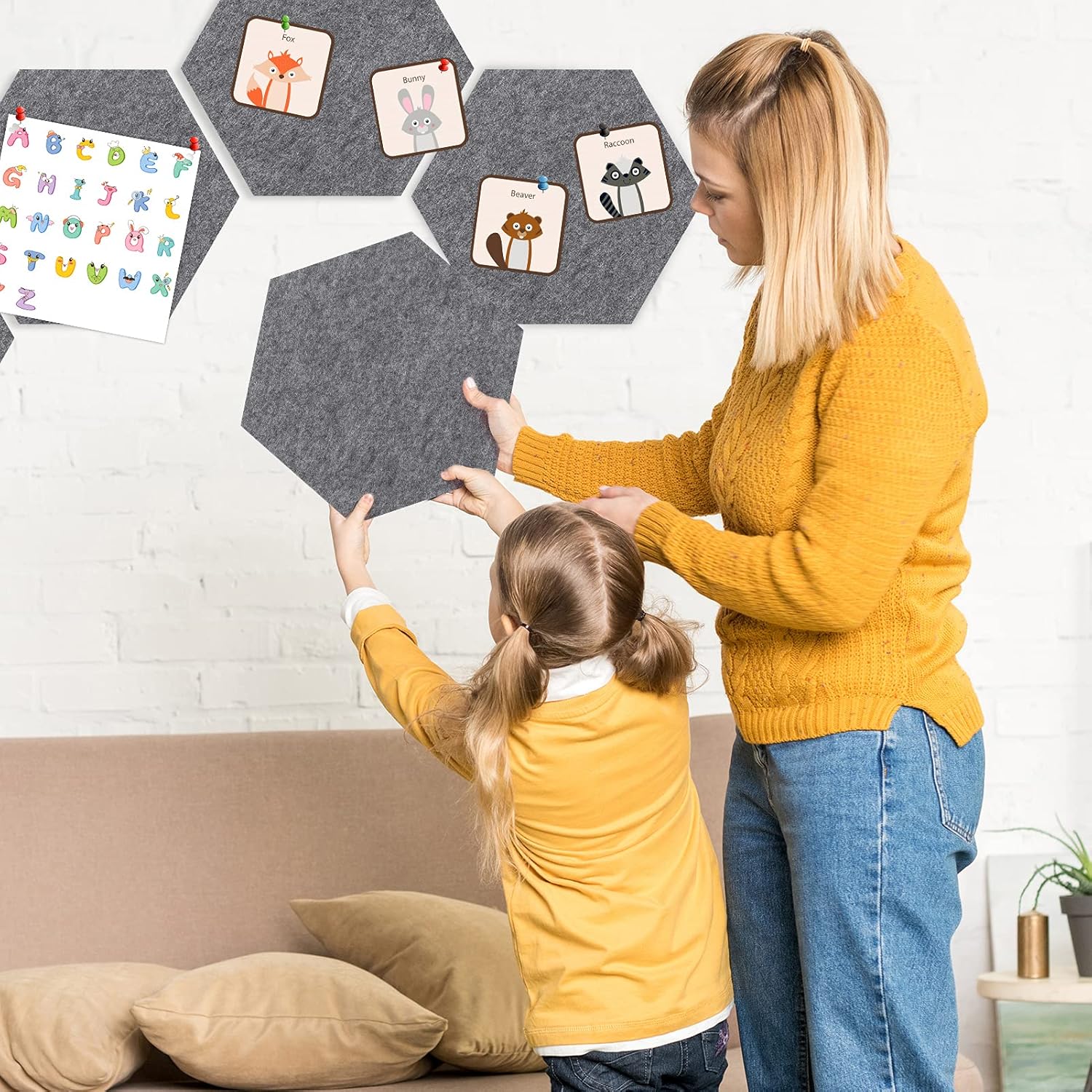 Tikea Tablones de anuncios de fieltro hexagonal, paquete de 6 tableros de notas autoadhesivos, para decoración de pared en el hogar, oficina, aula,
