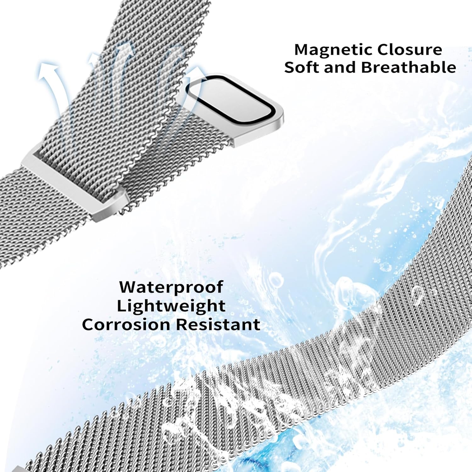 Correa magnética para mujer compatible con Apple Watch Band 1.496 in 1.575 in 1.614 in 1.654 in 1.732 in 1.772 in, correa de acero inoxidable
