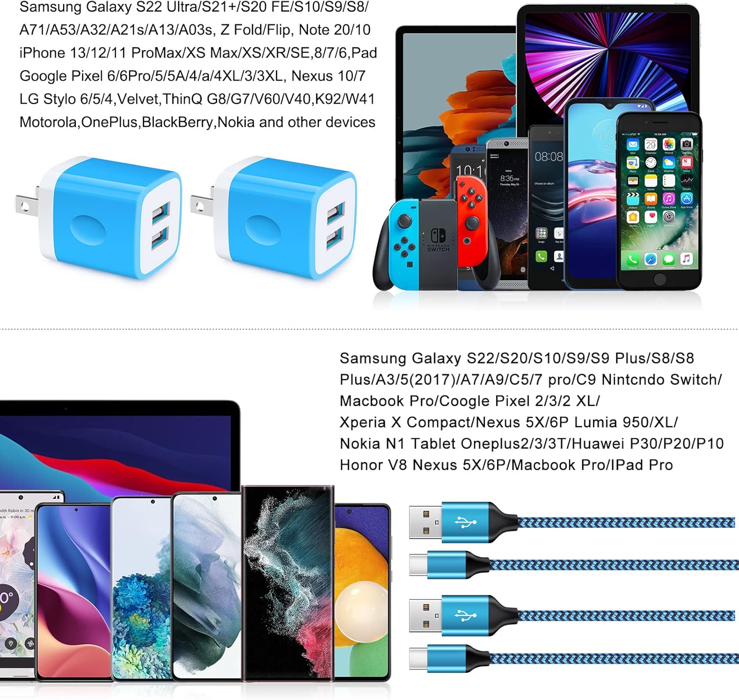 Cargador de teléfono Android tipo C adaptable con cable de carga rápida USB C para Samsung Galaxy A14A53A52A32A13 5GA03A11A71A21,