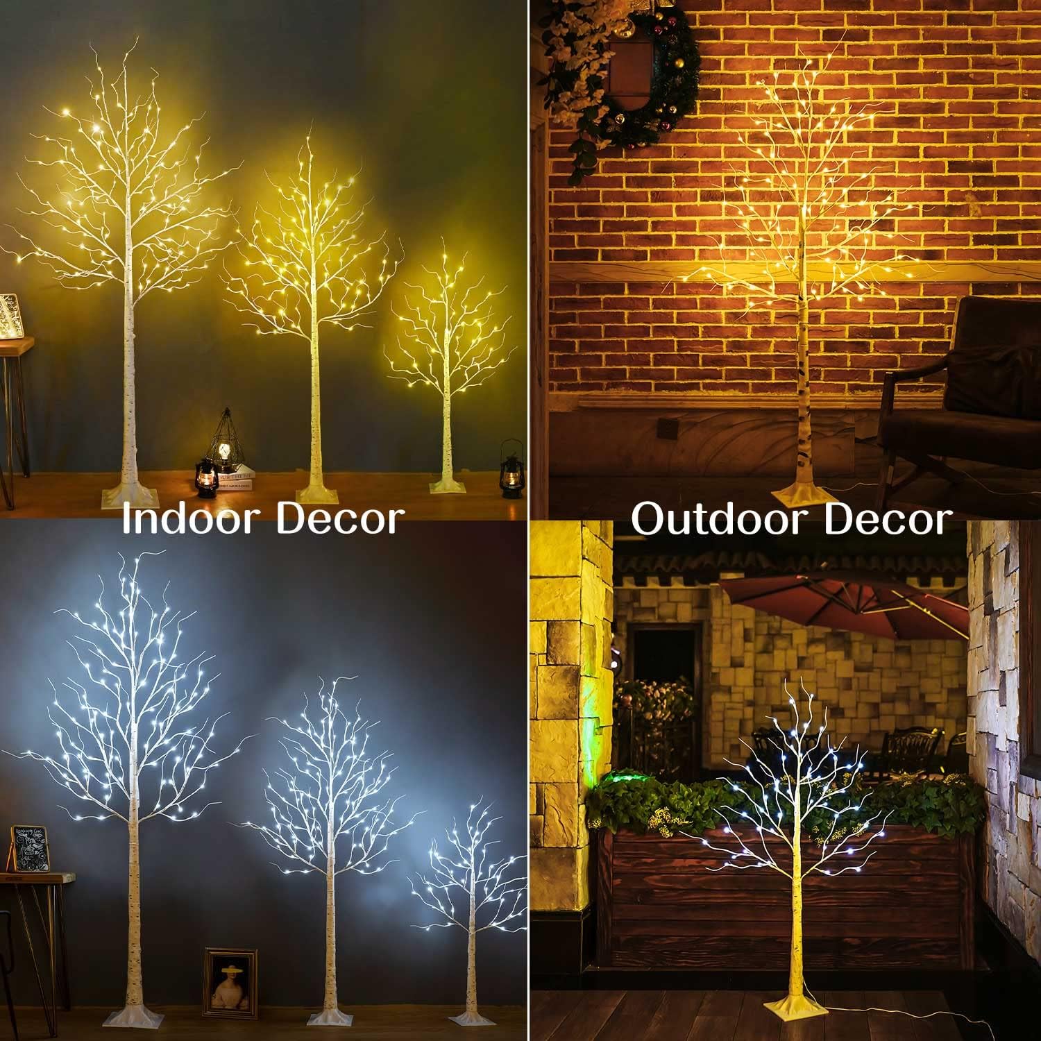 Árbol de abedul iluminado, 48 luces LED de abedul para interiores y exteriores, luz de árbol de ramita artificial de 9 modos, temporizador para