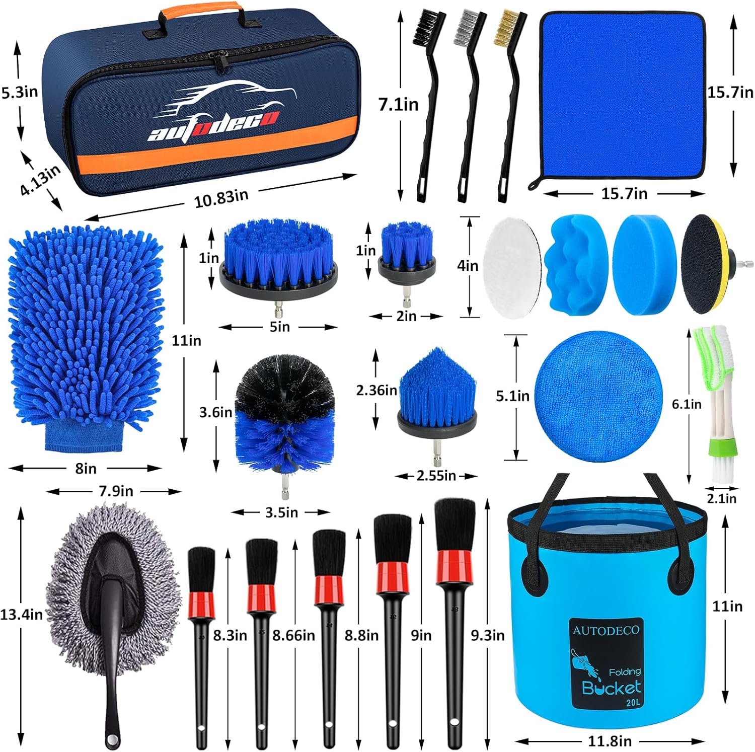 AUTODECO Juego de 24 cepillos para detalles de automóvil, kit de detallado de automóvil, juego de cepillos de taladro para detallado automático,