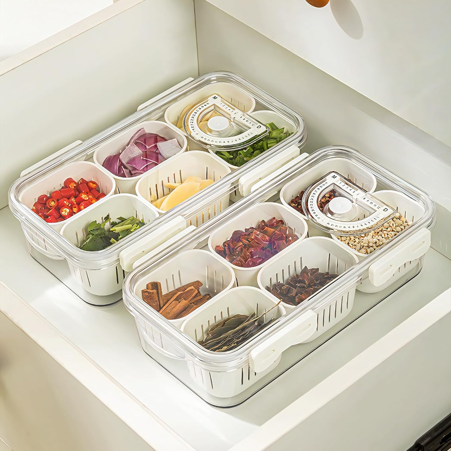 MineSign Paquete de 2 bandejas divididas para servir alimentos con tapas, caja apilable para dulces, frutos secos, especias, frutas y verduras con 6