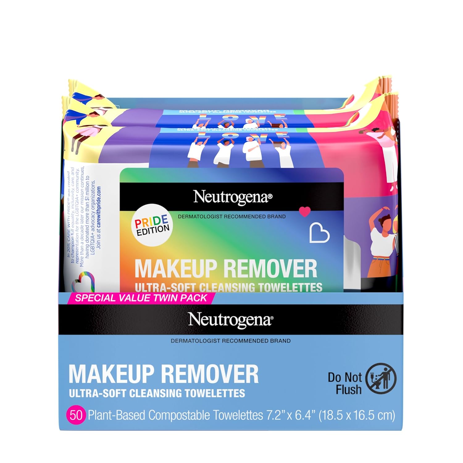 Care with Pride Neutrogena – Toallitas limpiadoras desmaquillantes, 25 unidades, paquete doble