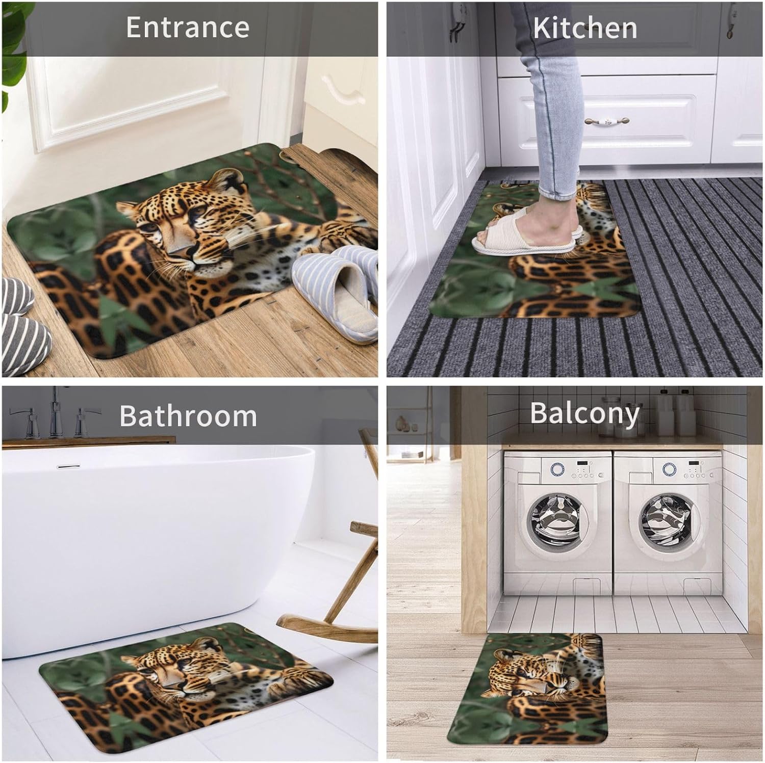 Tapete de puerta con patrón de leopardo, tapete de puerta exterior para el piso de entrada del hogar, fácil de limpiar, tapetes de patio, 16 x 24
