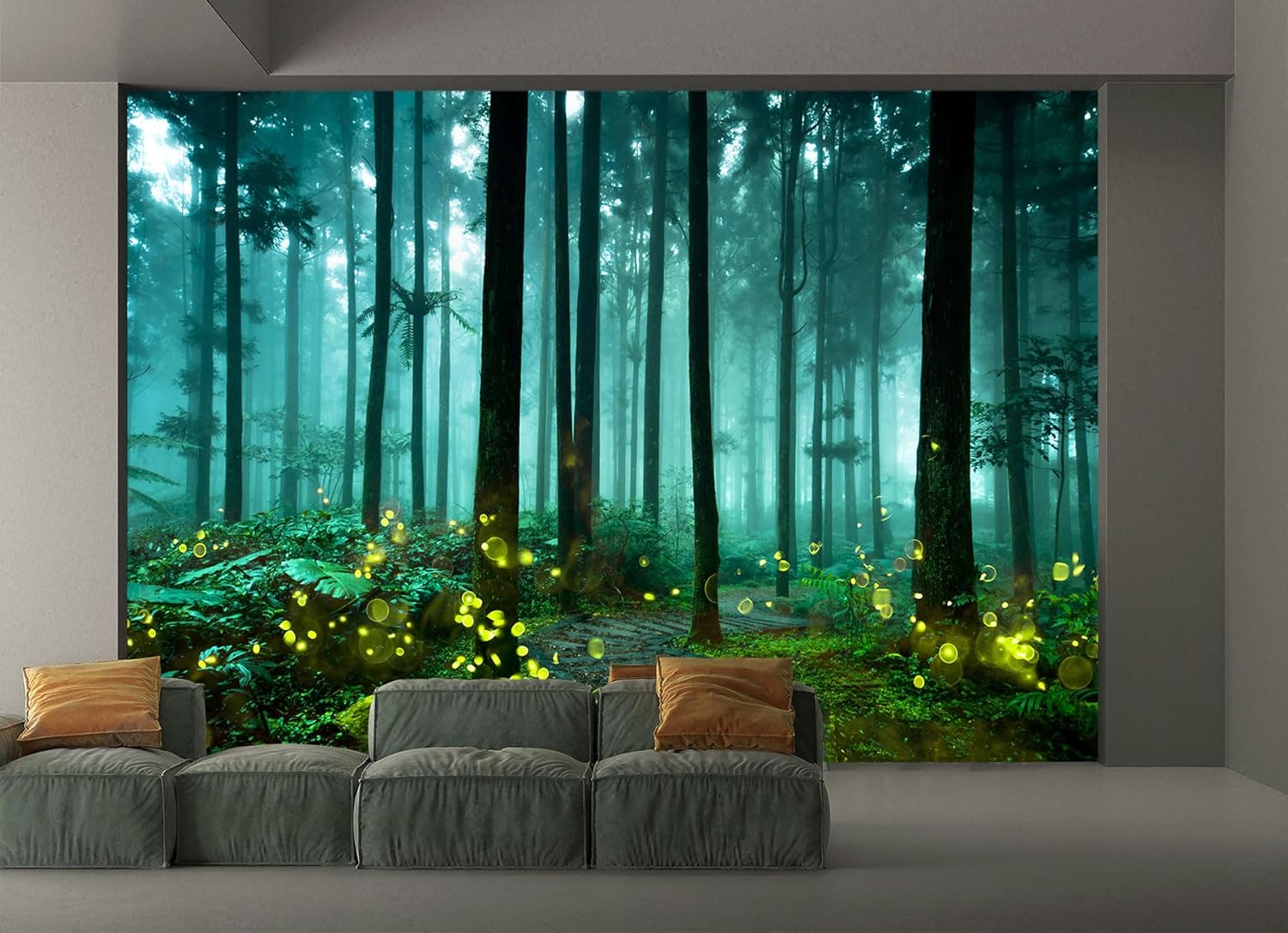 YQWDMX – Papel tapiz verde con bosque encantado para decoración de pared de fondo de dormitorio infantil (no se puede despegar ni pegar)