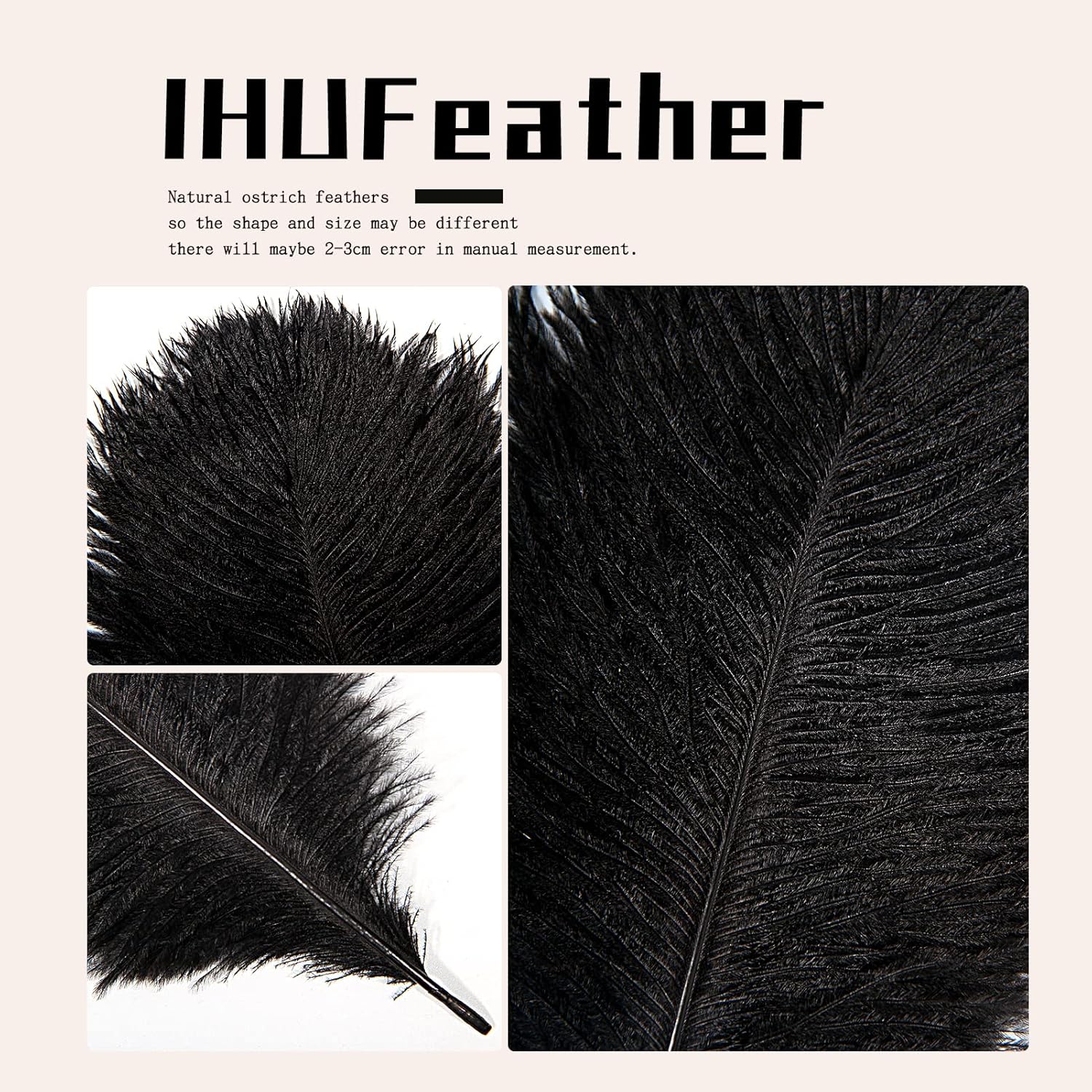 iHUFeather 10 plumas de avestruz negras naturales a granel de 14-16 pulgadas 15.7-17.7 in para centros de mesa de fiesta de boda, Pascua, Gatsby y