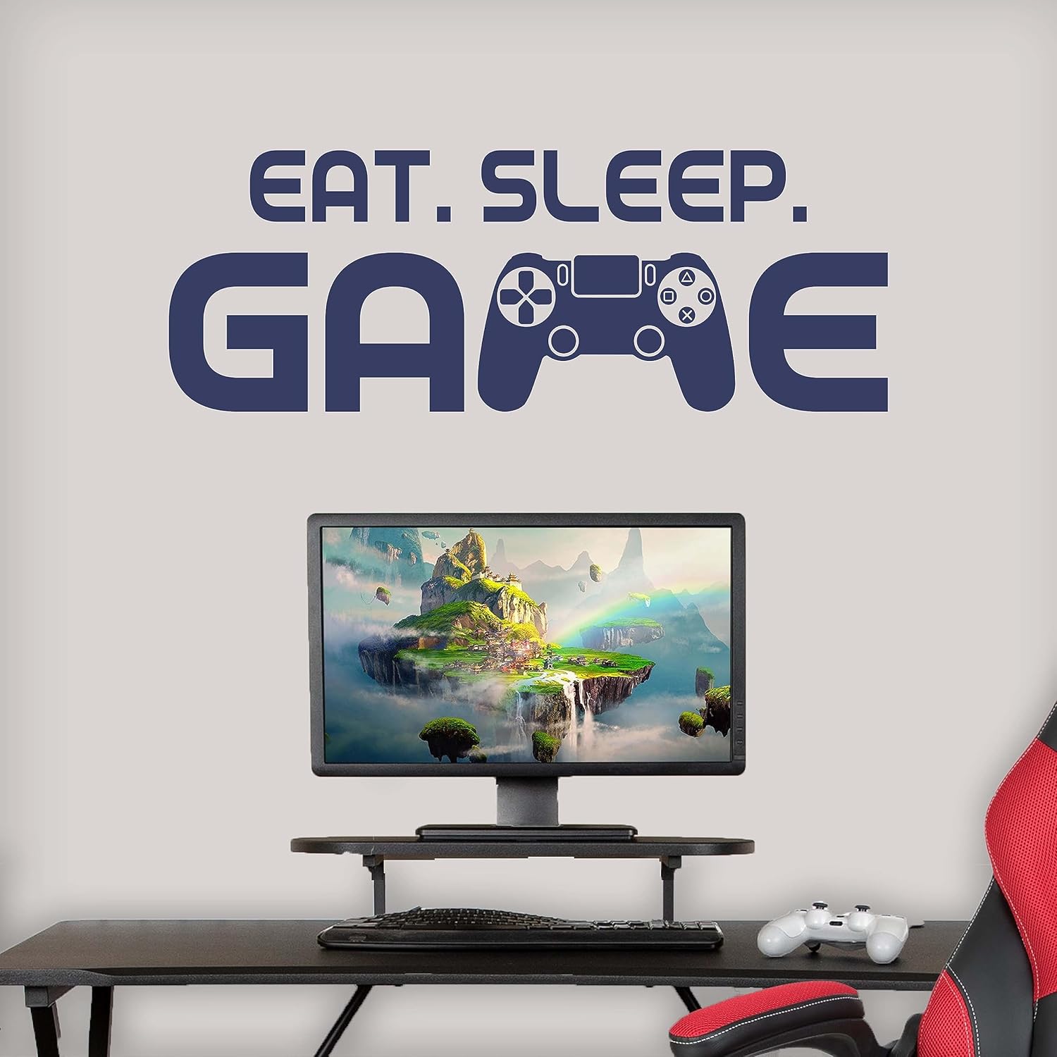 Calcomanías de pared de juego Eat Sleep  Decoración de sala de juegos para niños  Calcomanías de pared para juegos  Calcomanías de videojuegos  Azul