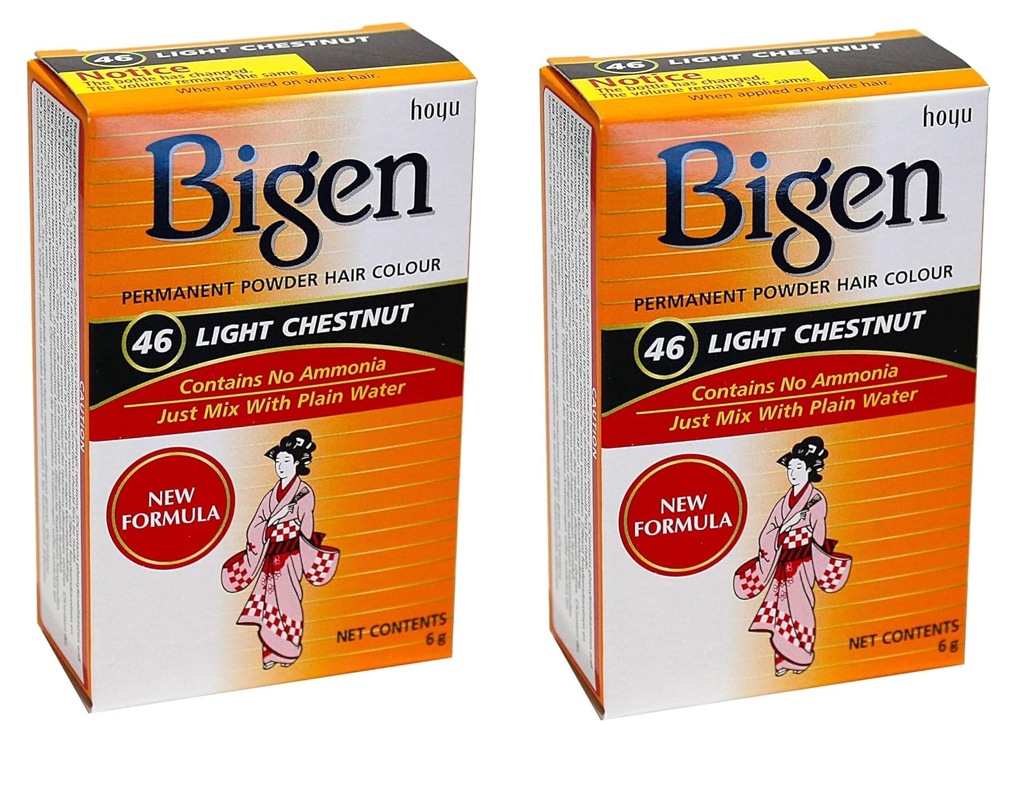 Bigen Tinte en polvo para el cabello #46 castaño claro, 0.21 onzas (paquete de 2)
