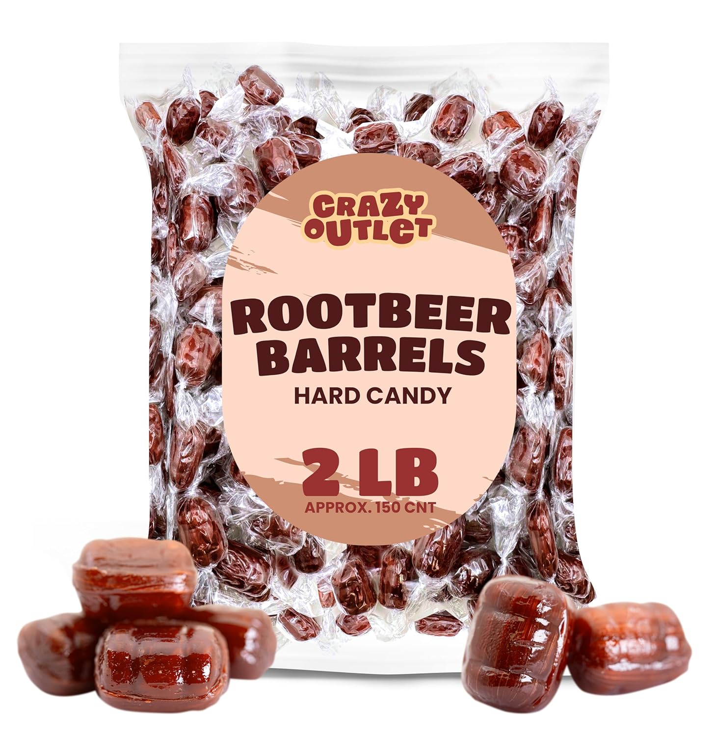 CrazyOutlet Barriles de cerveza de raíz de caramelo duro, 2 libras, 150 piezas
