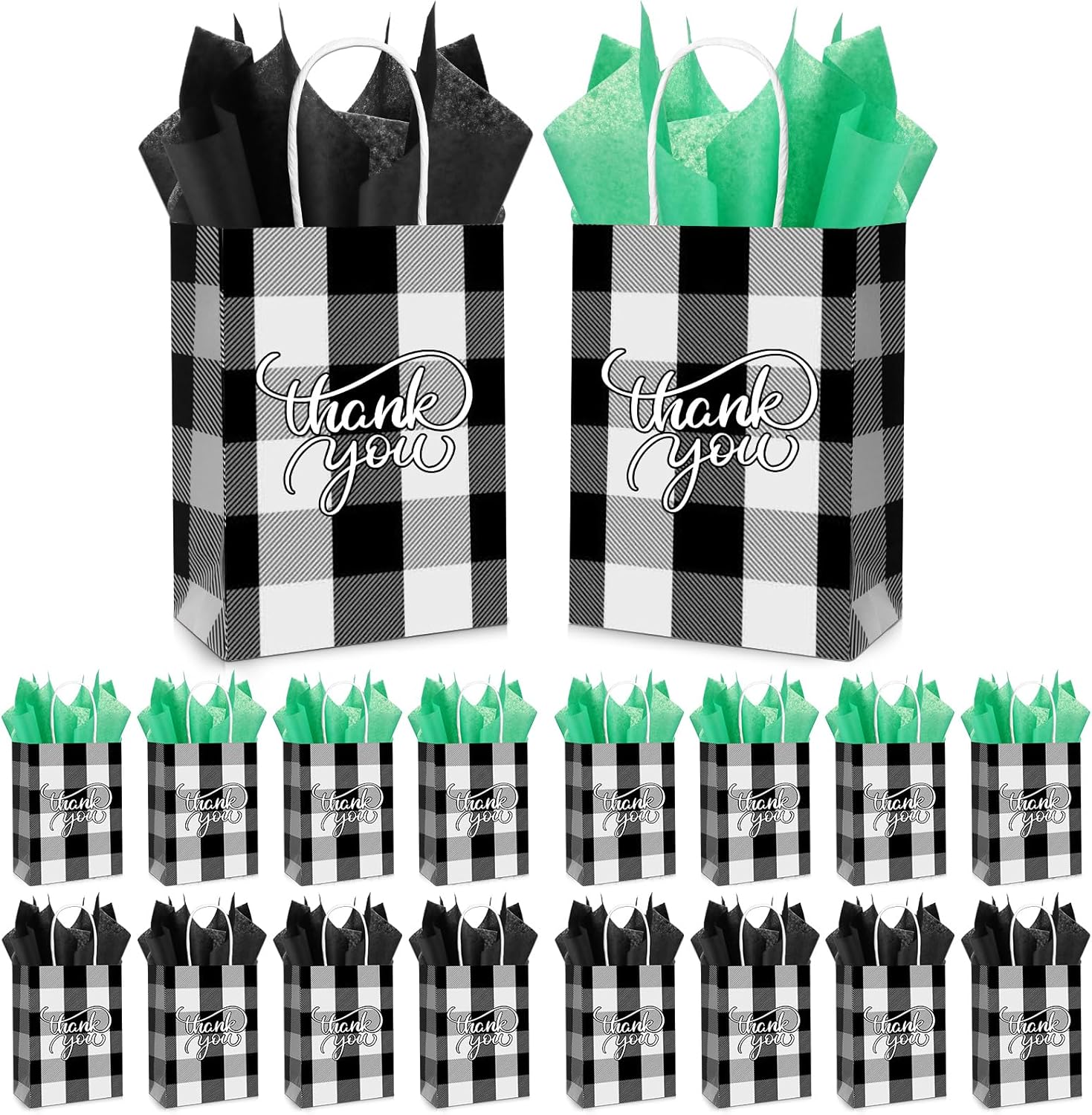 Cholemy 50 bolsas de Navidad a cuadros con 50 hojas de papel de seda de 8.3 x 5.9 x 3.15 pulgadas, bolsas de regalo de Navidad de agradecimiento,