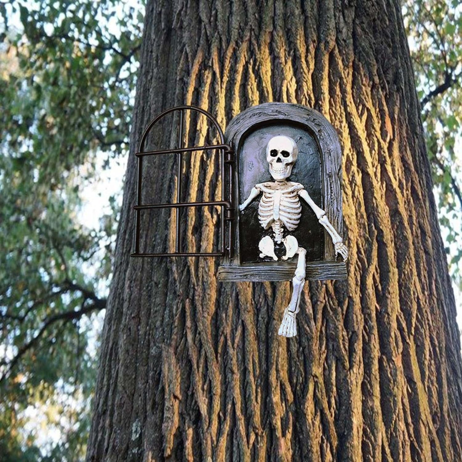 Decoraciones de esqueleto aterrador de Halloween, decoración divertida de árbol de jardín, esculturas de jardín de Halloween al aire libre para