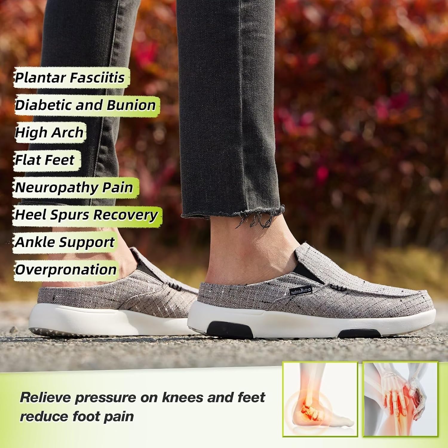 OrthoComfoot Mocasines ortopédicos sin cordones para mujer cómodas pantuflas con soporte de arco para fascitis plantar, zuecos ortopédicos de lona