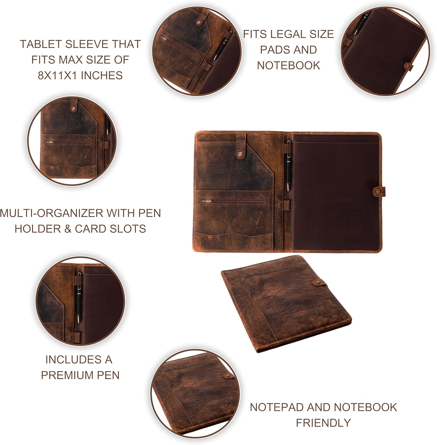Cartera de cuero, carpeta de cuero con bolígrafo, cartera de cuero para hombres y mujeres, padfolio de cuero, carpeta de cuero, carpeta de cartera,