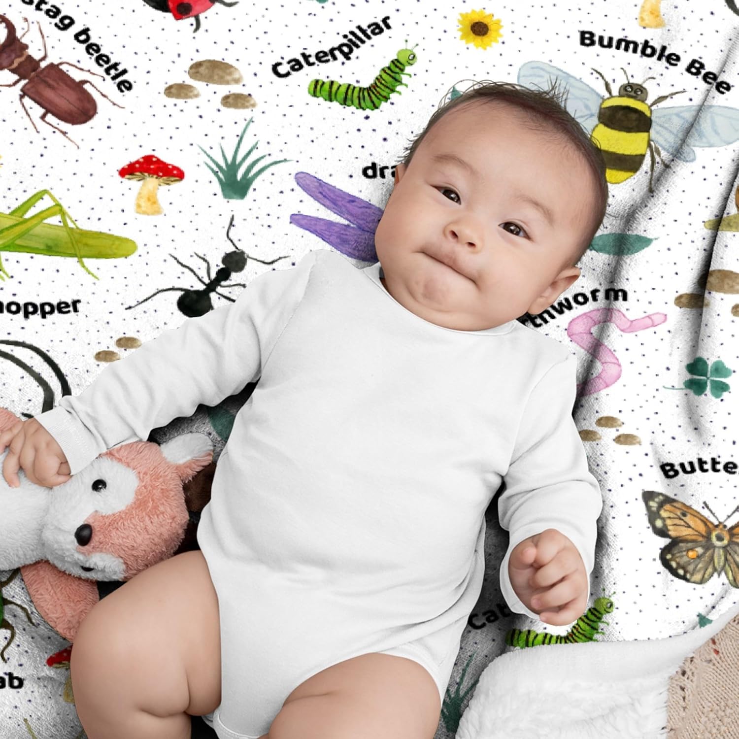 Manta de insectos de insectos, regalos para amantes de los insectos para niños y niñas, manta acogedora de escarabajos ultra afelpada para