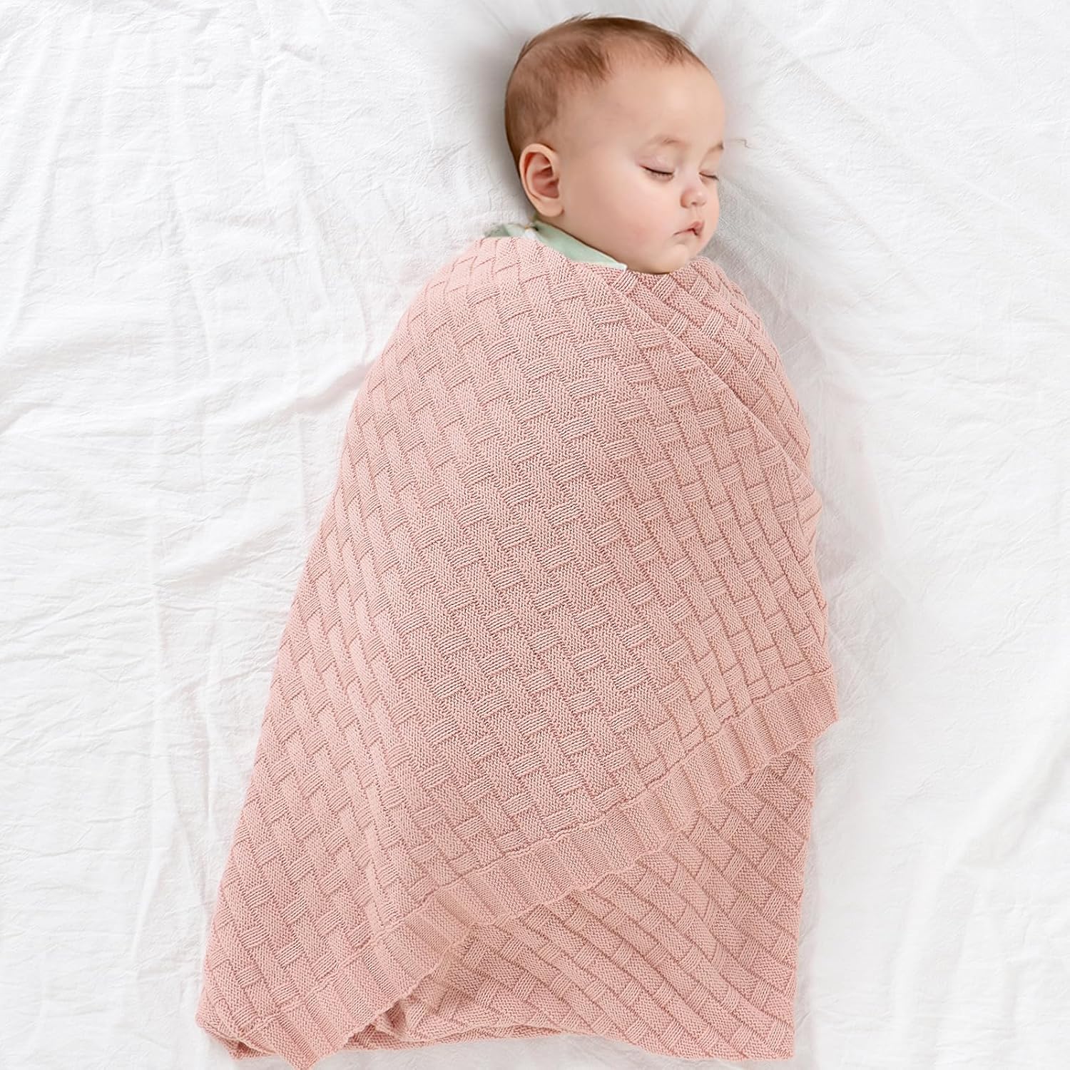 Baby Essentials – Manta para bebé, suave y acogedora, 100% algodón, tejido de punto trenzado, para niños y niñas, color rosa