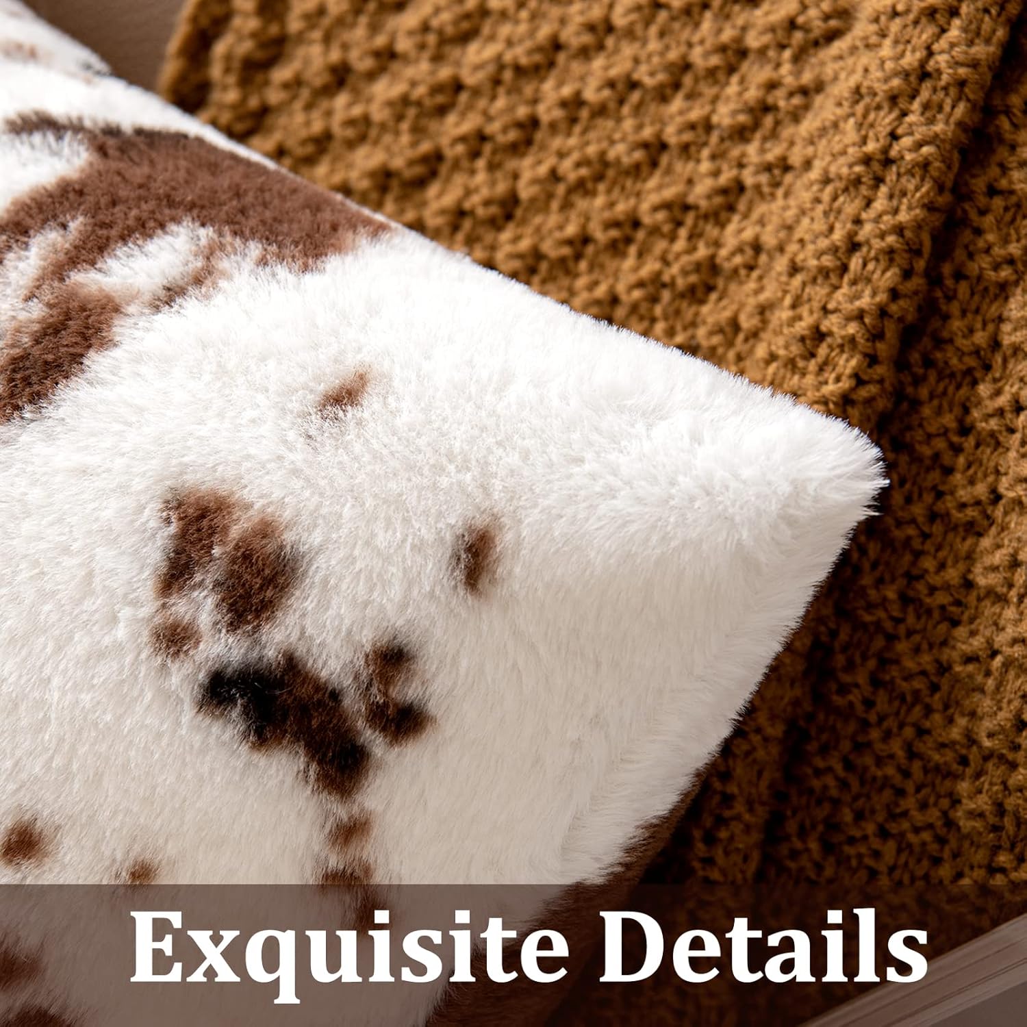 Woaboy Paquete de 2 fundas de almohada de piel sintética de lujo de piel de vacuno decorativas suaves y esponjosas para sofá, sala de estar, sofá,