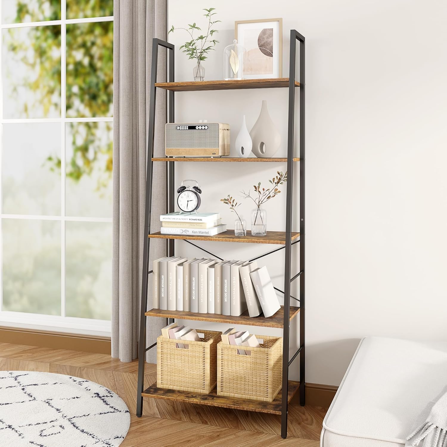 Gadroad Estantería de escalera, estantería industrial de 5 niveles, estante de escalera independiente, estantes organizadores para plantas y flores,