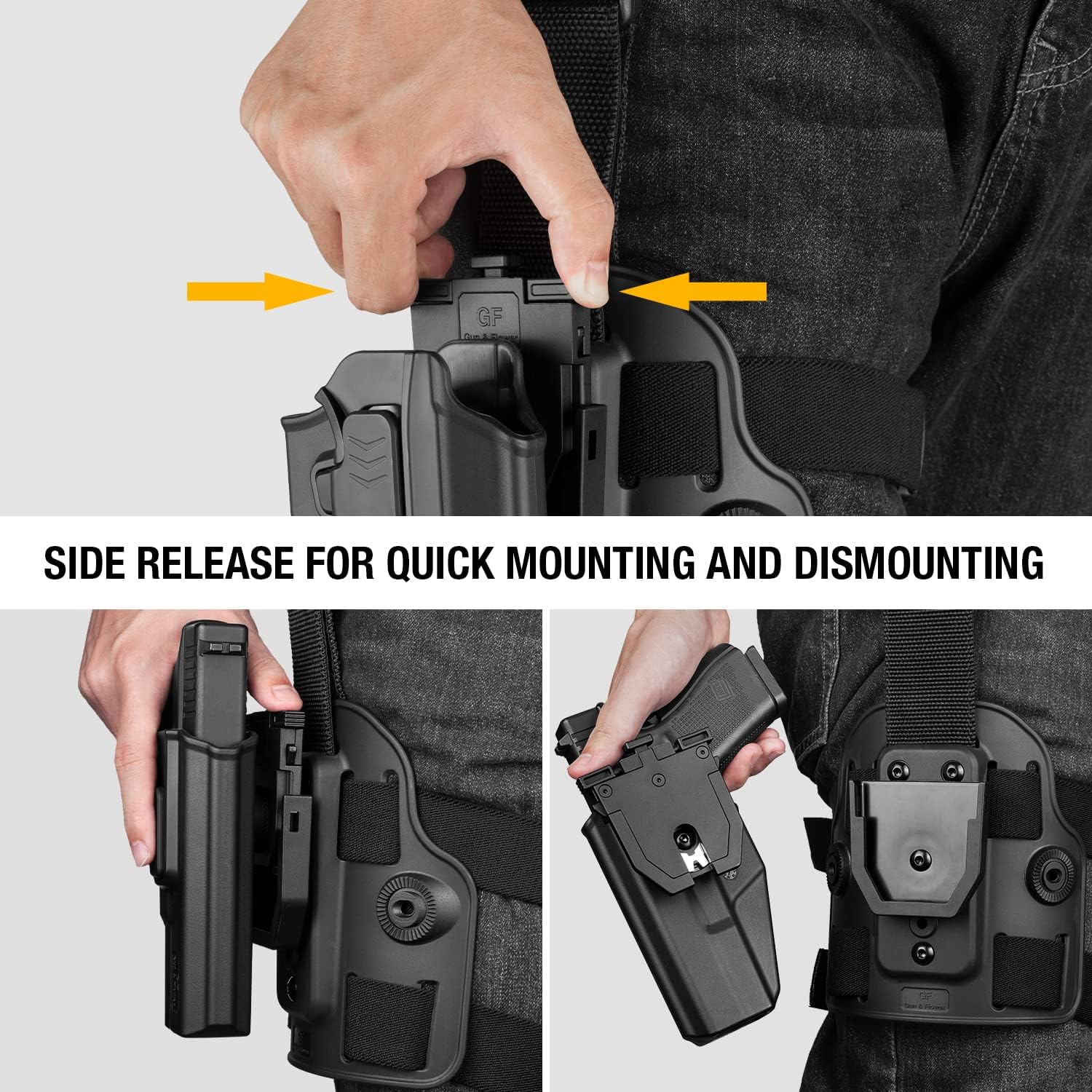 Funda táctica de pierna caída, nivel II para muslos Glock 17, 19, 19X, 22, 23, 31, 32 (Gen1-5), G22 (Gen 1-4), 45Colt-Elite 1911 ForceKimber