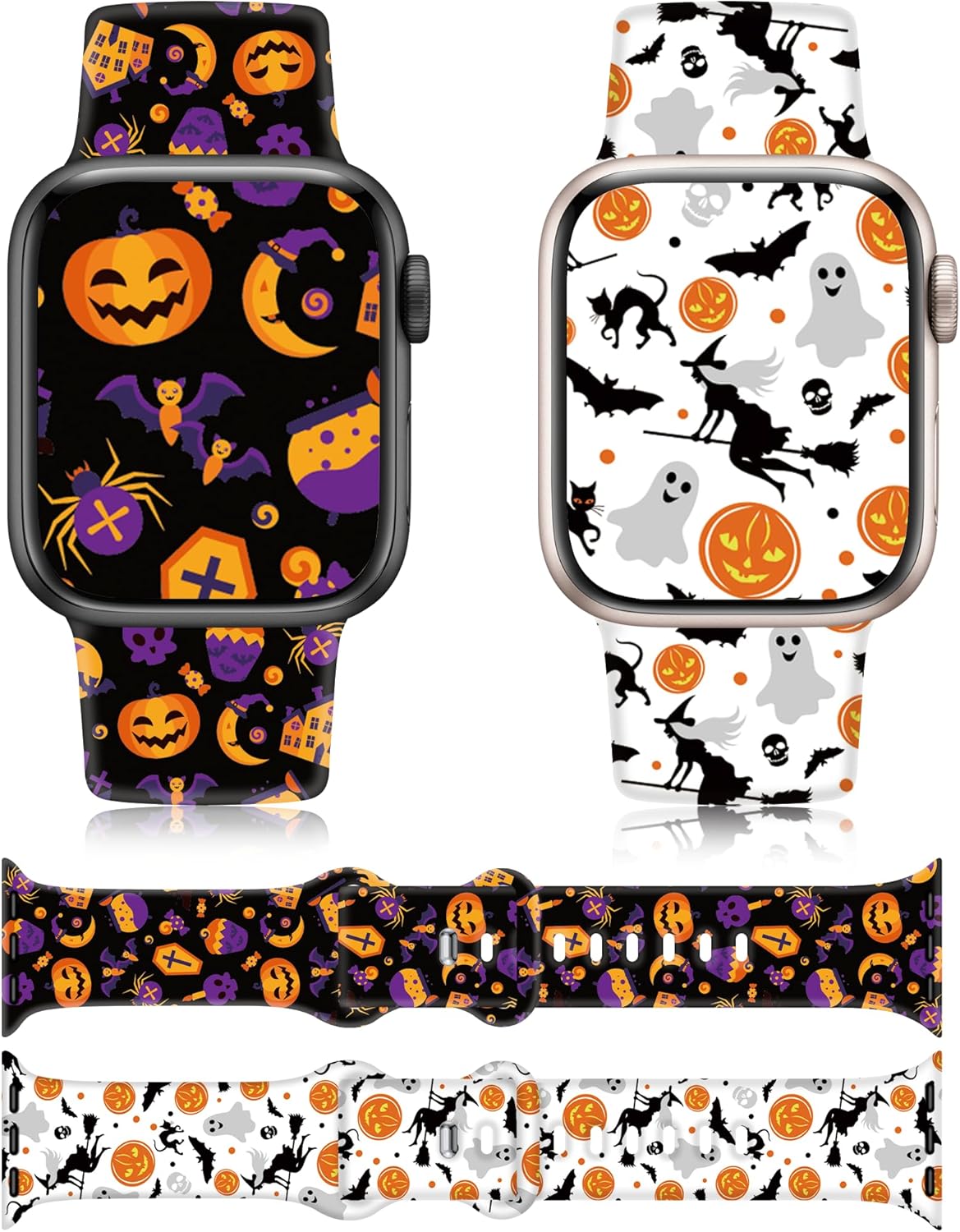 Paquete de 2 correas de reloj de Halloween compatibles con Apple Watch de 1.614 pulgadas, 1.575 pulgadas, 1.496 pulgadas, correa de repuesto de