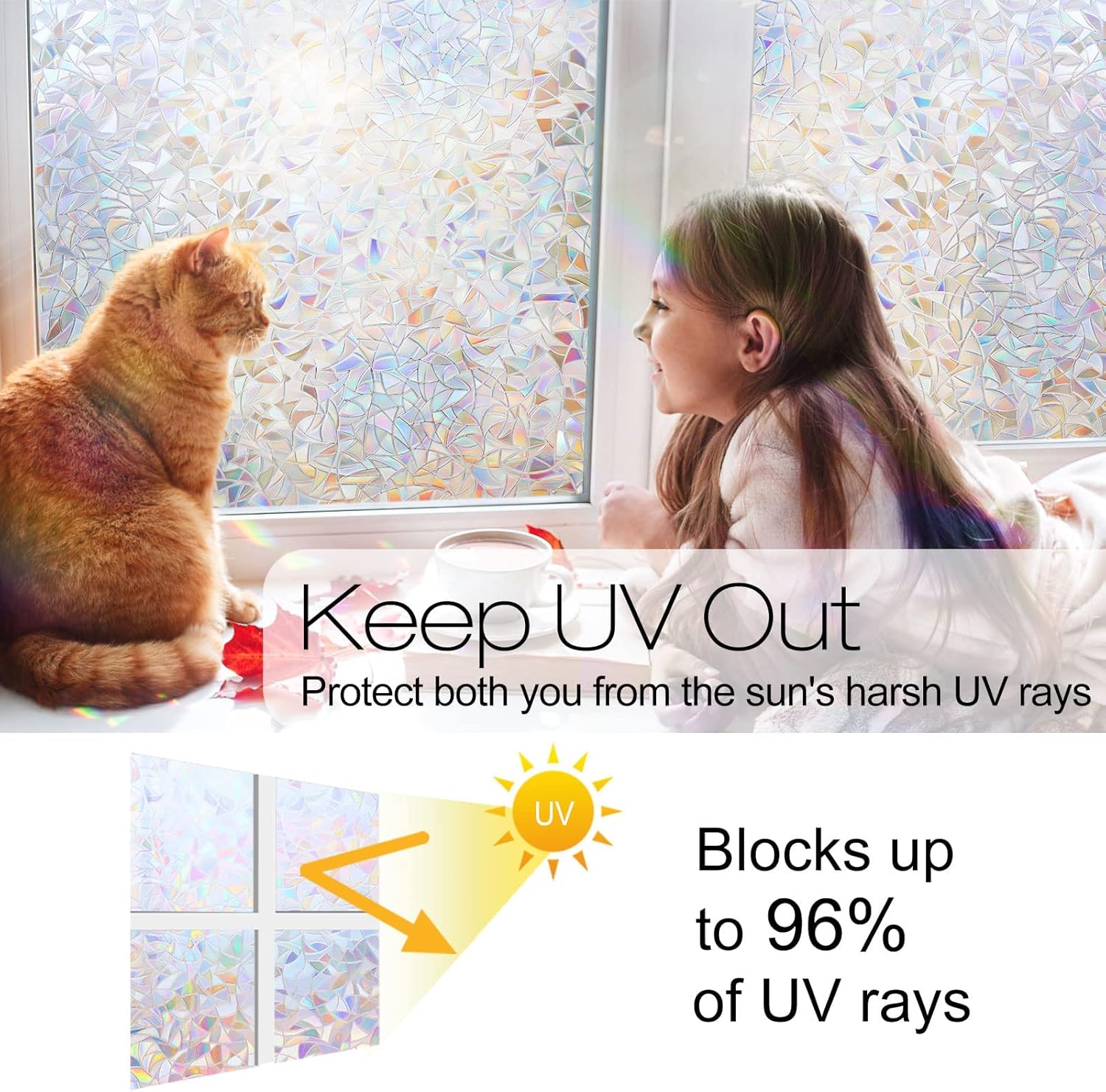 rabbitgoo Película de privacidad para ventana, vinilo decorativo 3D para ventana, adhesivo estático para ventana, adhesivo estático no adhesivo,