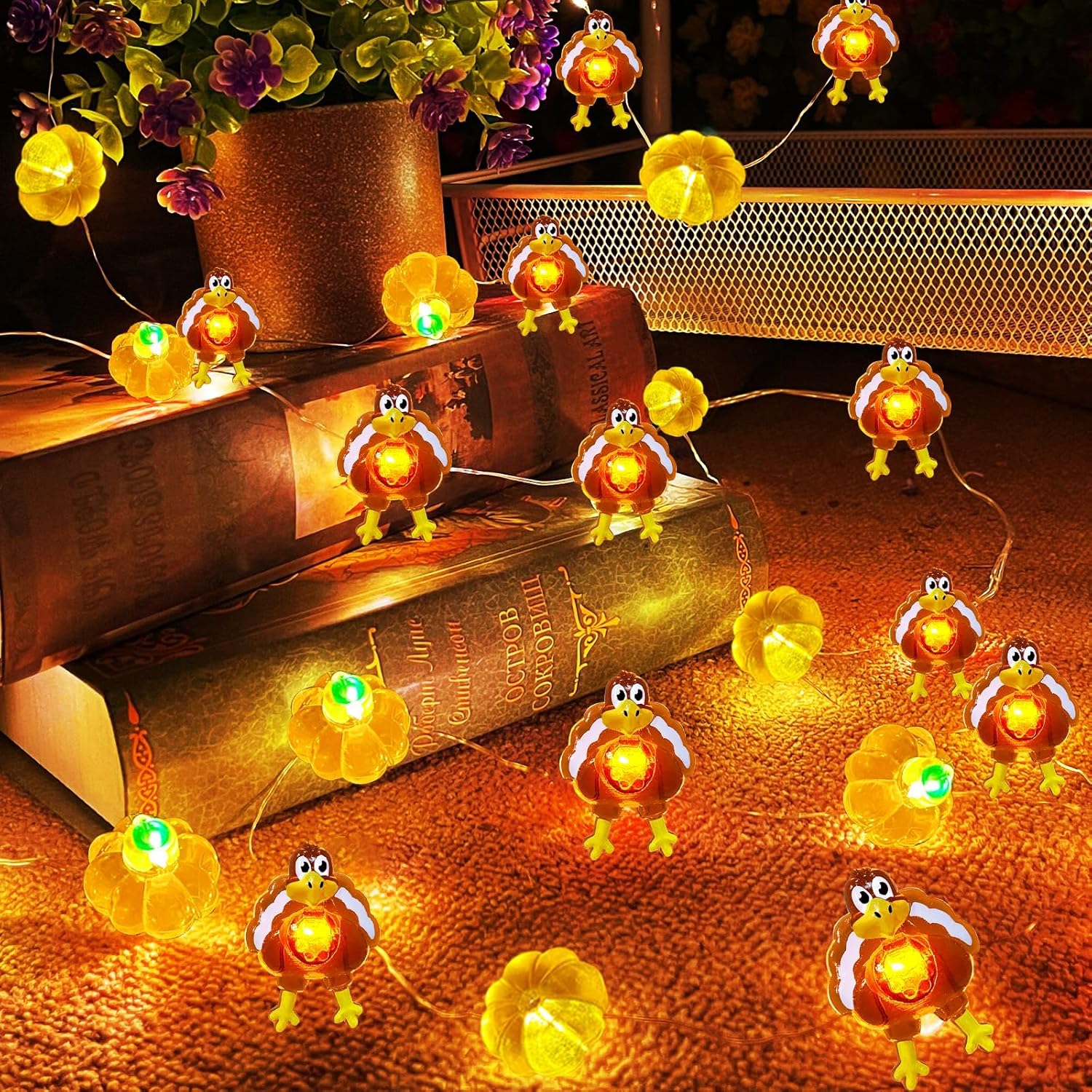 TURNMEON Guirnalda de luces de calabaza 3D de pavo de Acción de Gracias, 6.56 pies, 20 luces LED, funciona con pilas, alambre de cobre, guirnalda de