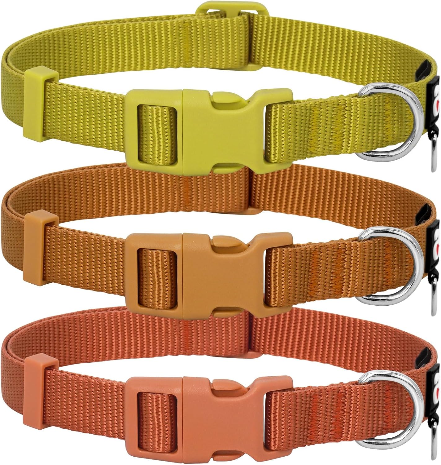 azuza Paquete de 3 collares de otoño para perros, cómodos y ajustables, de nailon, para perros pequeños, S (11-16 pulgadas), amarillo jengibre,
