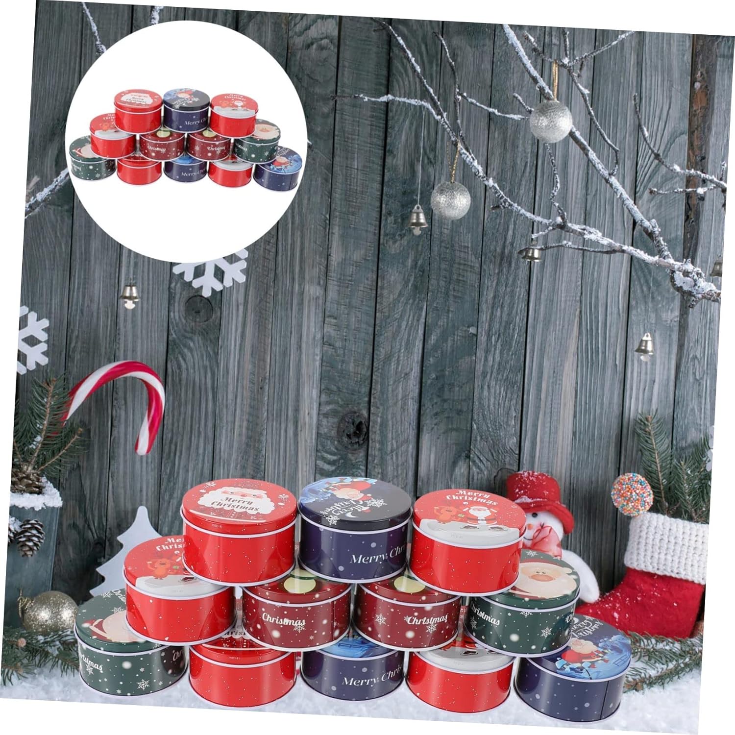 Abaodam 36 cajas de tarro de caramelo de Navidad, pequeños tarros de dulces con tapas, latas de galletas festivas, lata de galletas de Navidad, lata