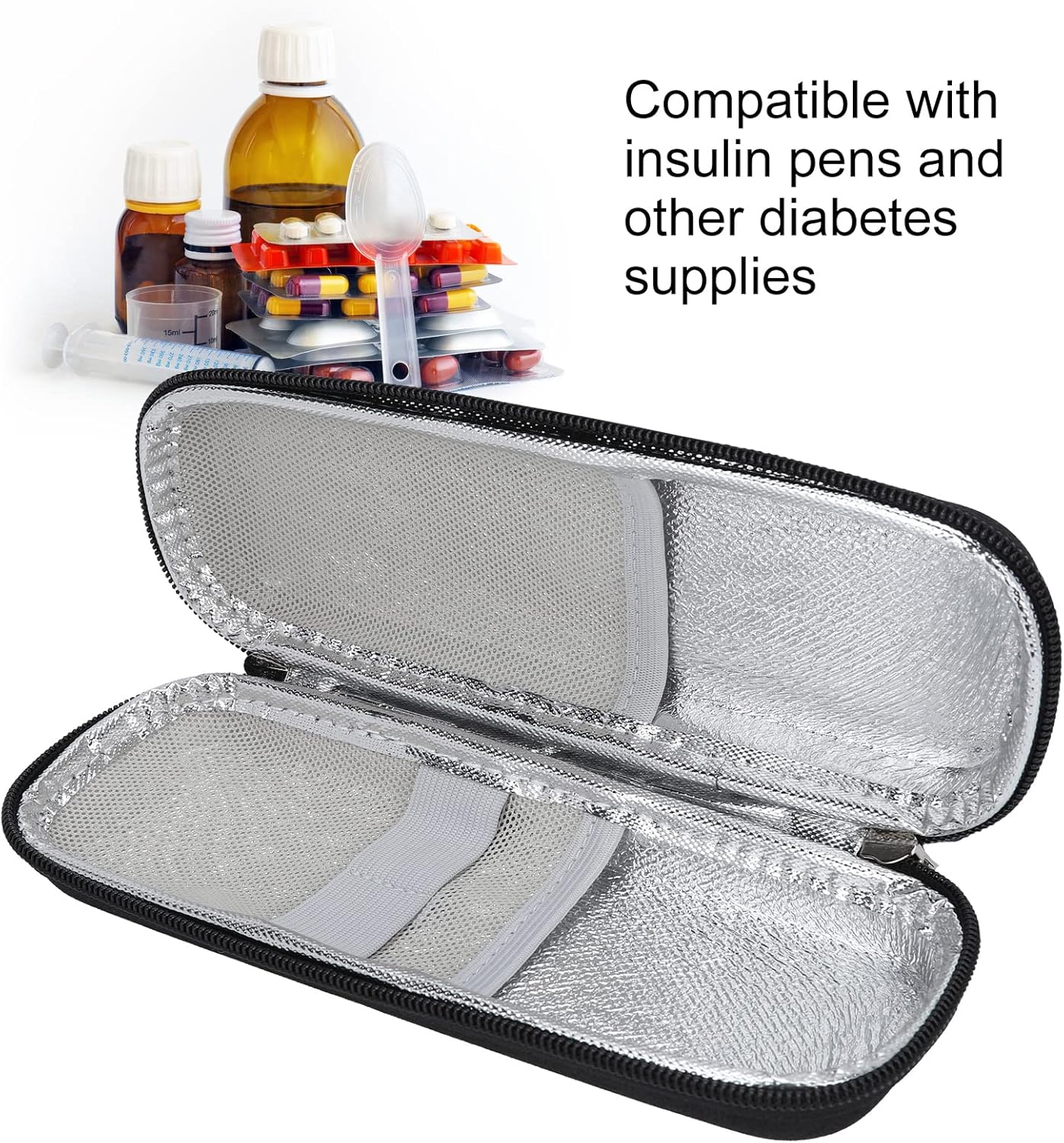 Estuche de viaje para enfriador de insulina, simple y portátil, diseño de cremallera para almacenar bolígrafo de insulina y suministros de insulina,