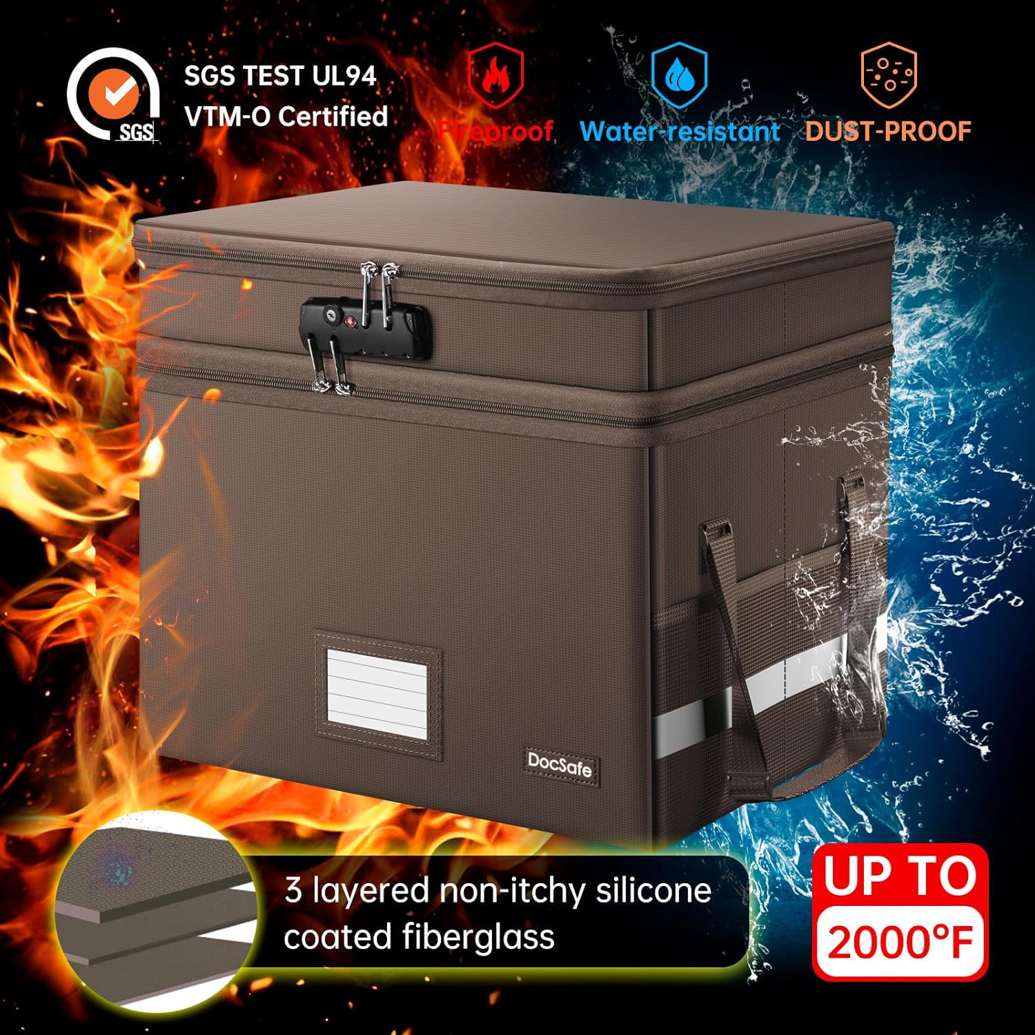 DocSafe Caja de archivos con cerradura, caja de documentos ignífuga de varias capas, organizador de almacenamiento de archivos plegable con