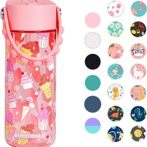 Elemental Botellas de agua a prueba de fugas para niños, botella de agua para niños para la escuela con divertido mango de apretar  Botella de agua Elemental Botellas de agua a prueba de fugas para niños, botella de agua para niños para la escuela con divertido mango de apretar  Botella de agua