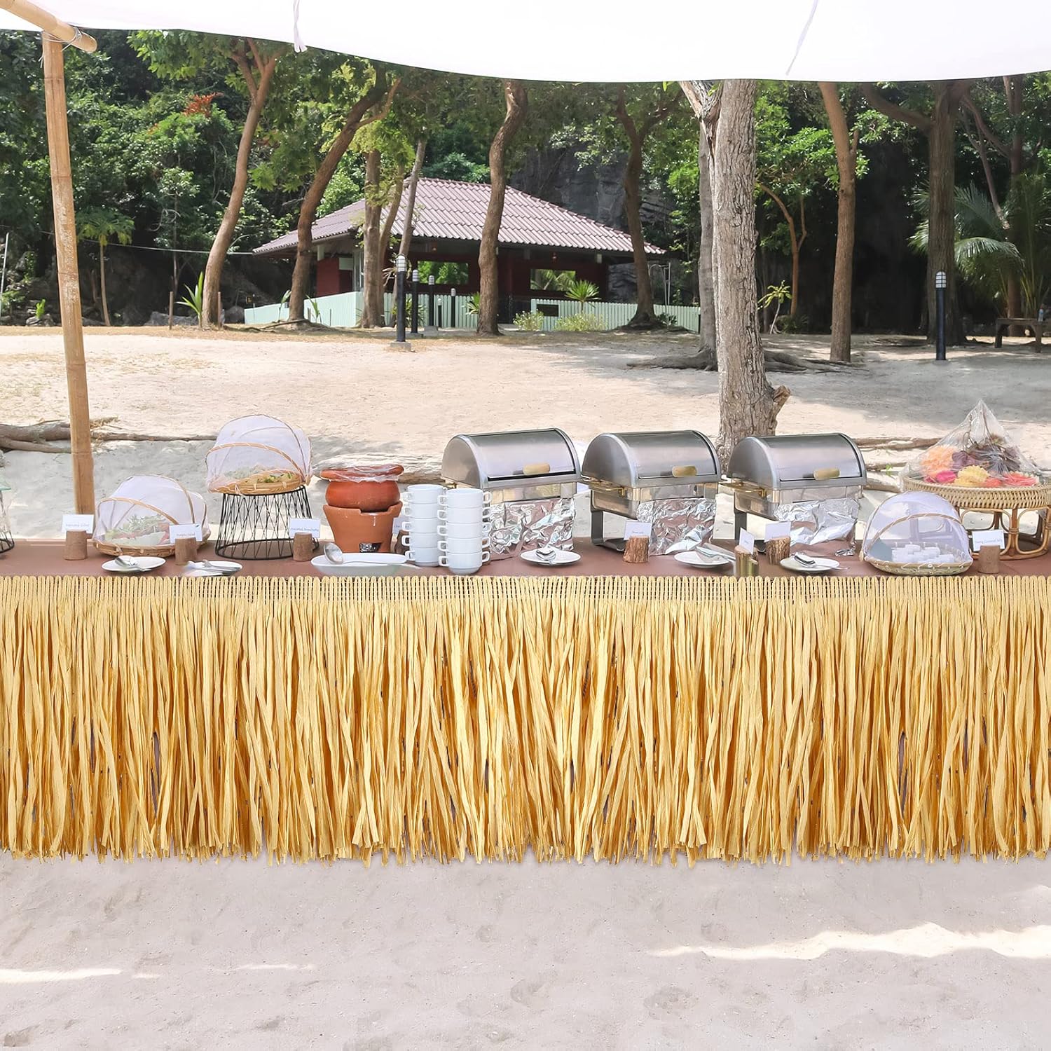 Pancarta hawaiana de rafia con flecos de hierba de Luau para fiesta de cumpleaños tropical, decoración de bar Tiki, Hula Tiki, Rafia, hierba para
