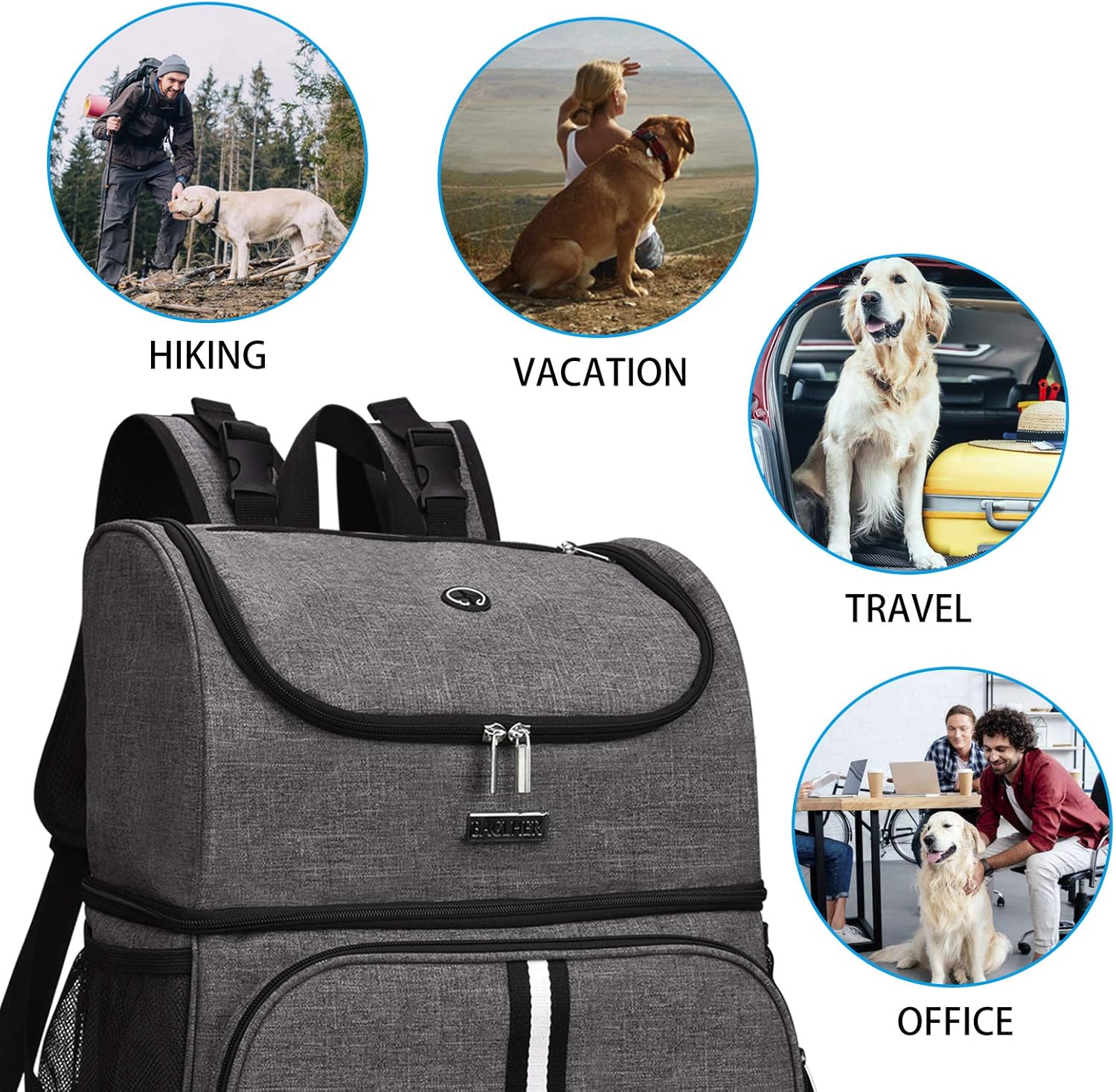 BAGLHER Bolsa de viaje para mascotas, mochila de doble capa para suministros para mascotas (para todos los suministros de viaje para mascotas),