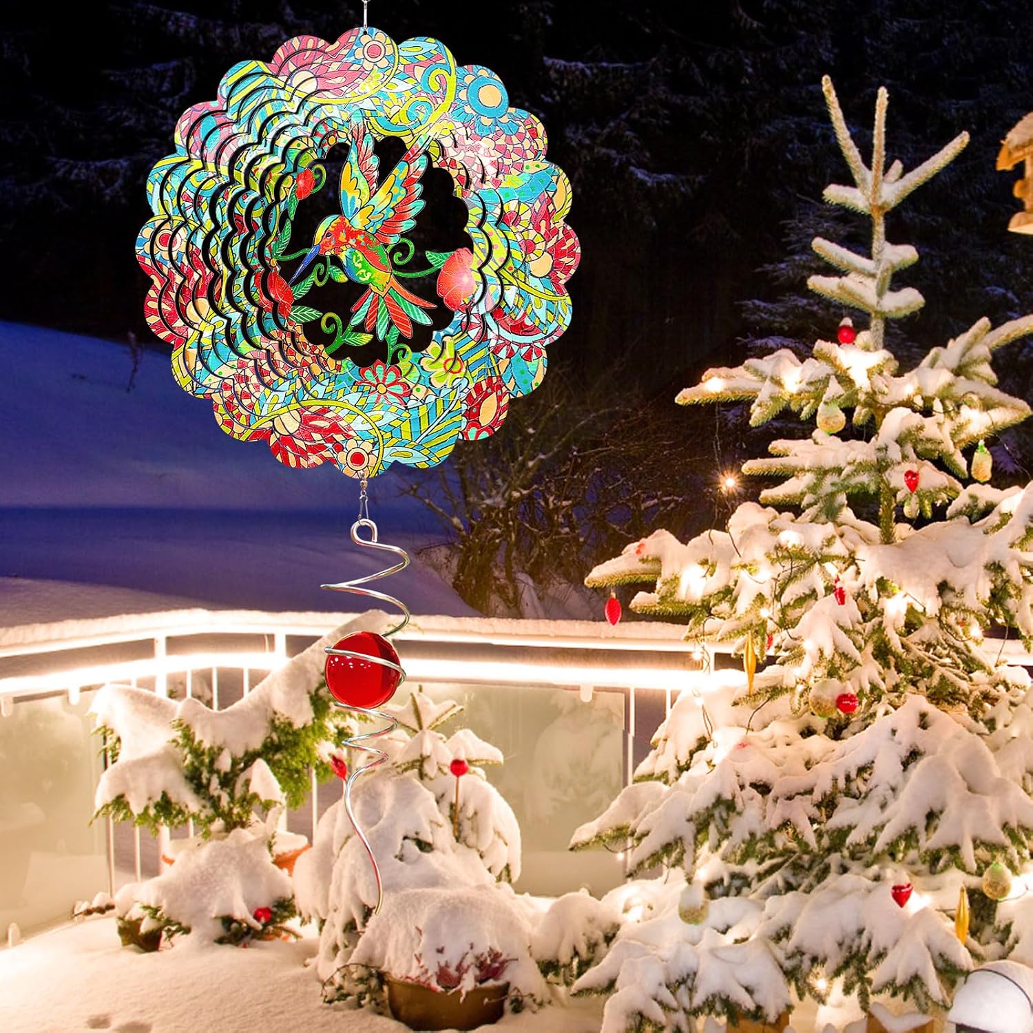 FONMY Molinillo de viento colibrí de 12 pulgadas, escultura de viento de acero inoxidable 3D que vale la pena regalo de decoración de Navidad.