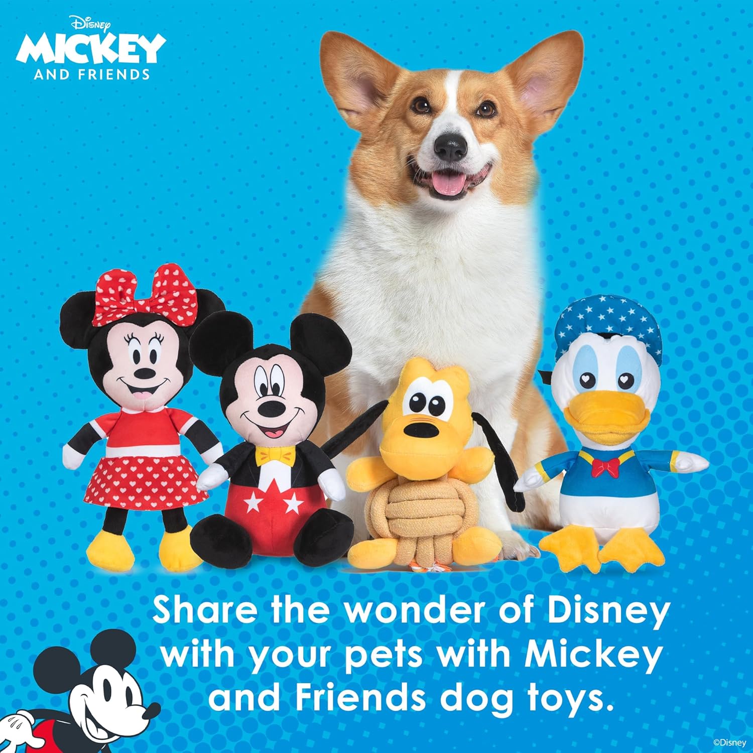 Disney for Pets Pluto – Juguete para mascotas de cuerda anudada con chirriador, 9 pulgadas, juguetes chirriantes para perros  Juguete de cuerda para