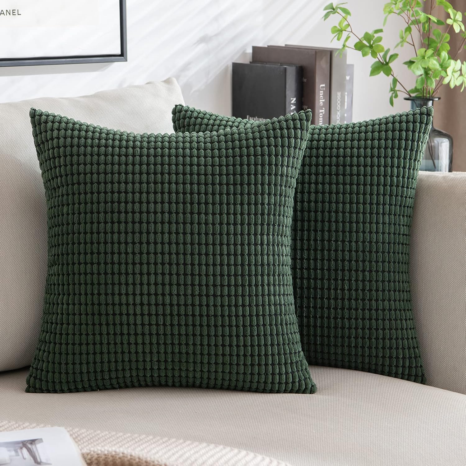MIULEE Paquete de 2 fundas de almohada de 16 x 16 pulgadas, color verde oscuro, de pana súper suave, decoración del hogar, para sofá, dormitorio,