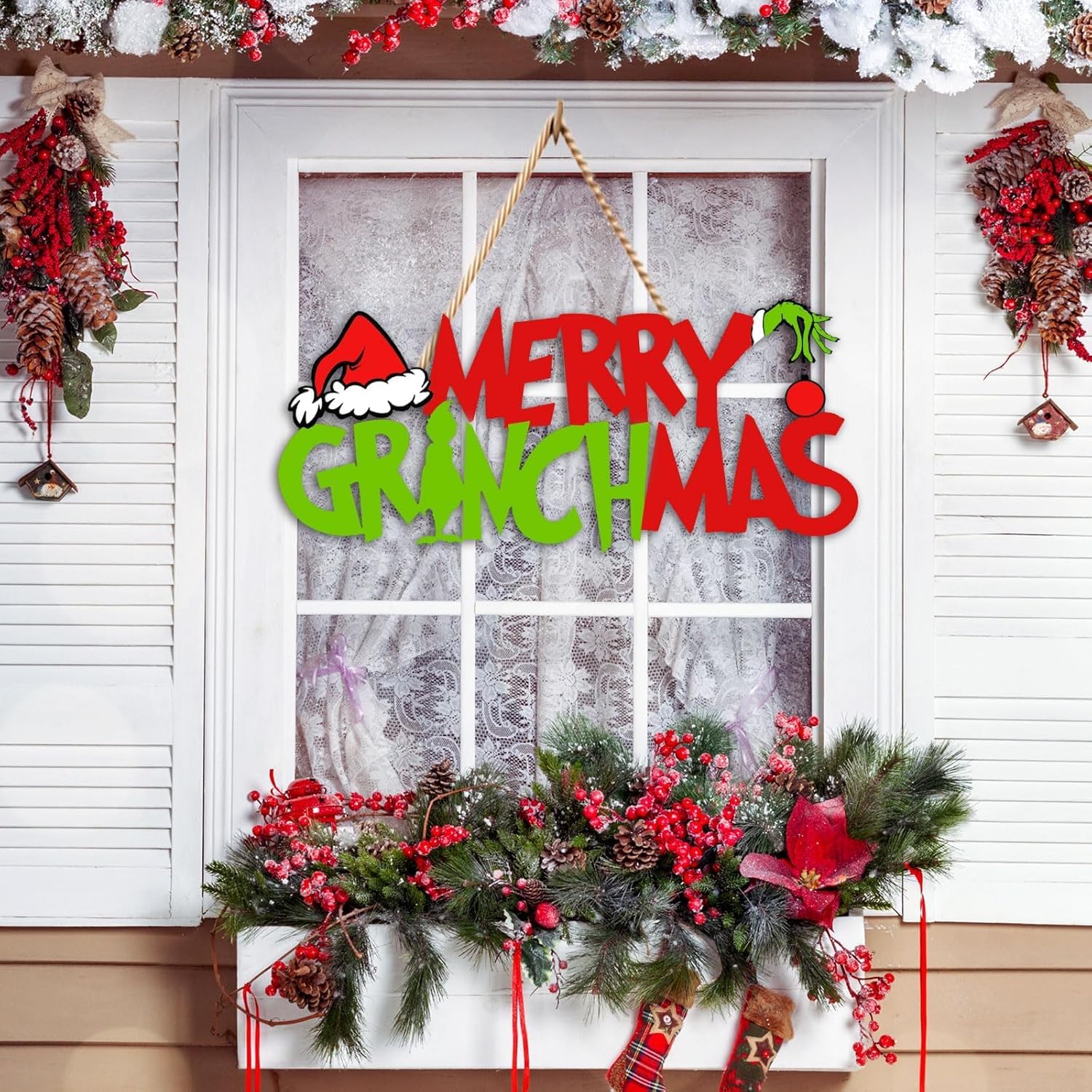 2 letreros de Navidad para puerta, letreros colgantes de madera de Navidad, placa de madera, decoración de puerta de madera, letreros colgantes para