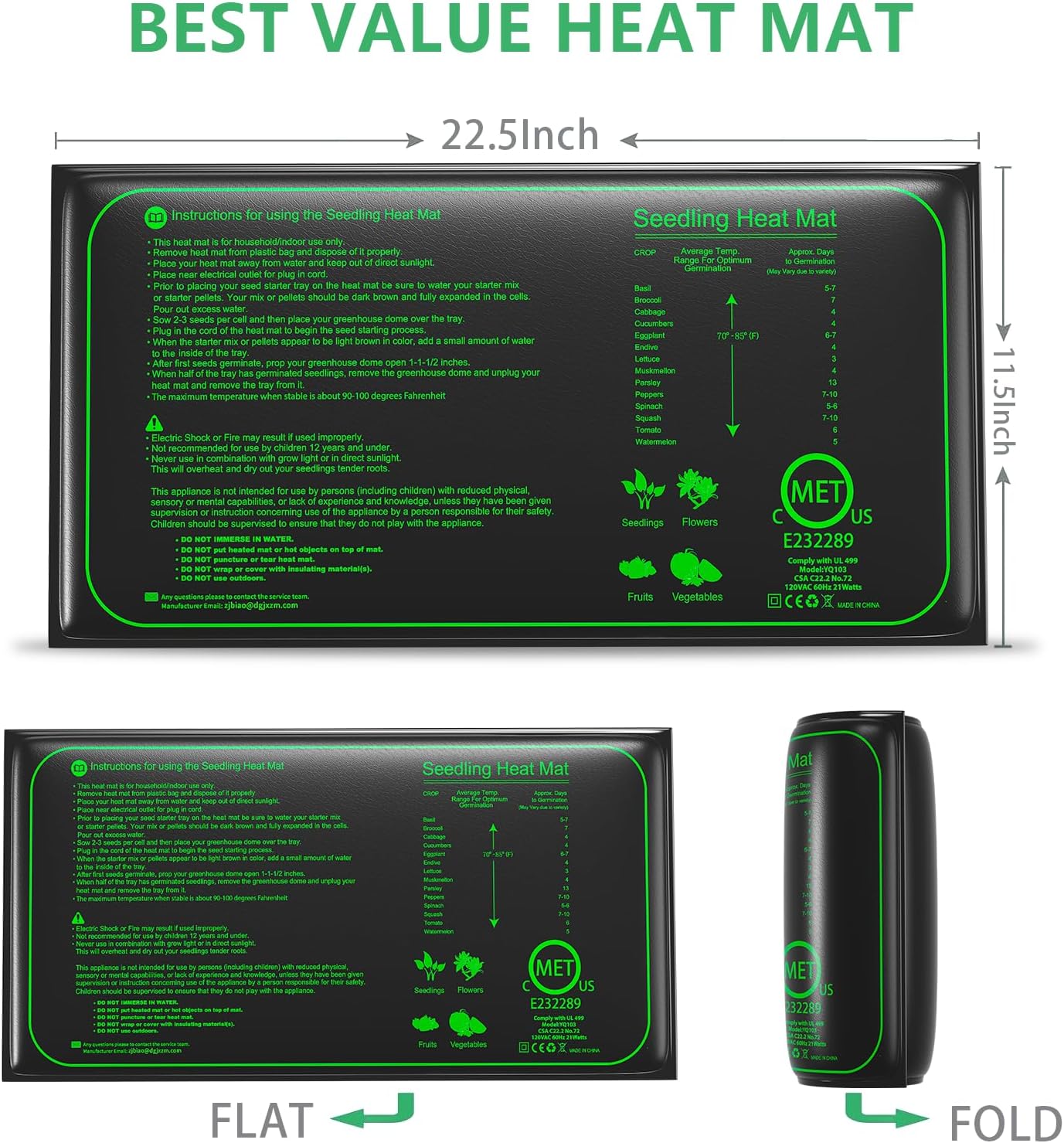 Alfombrilla térmica para plántulas de 25 W, 11.5 x 22.5 pulgadas, almohadilla térmica hidropónica cálida impermeable para inicio de semillas de