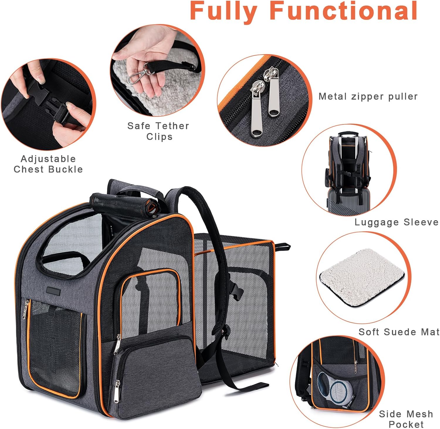 Mochila transportadora para gatos, mochila para perros pequeños, medianos y gatos, mochila expandible aprobada por aerolíneas para perros pequeños,