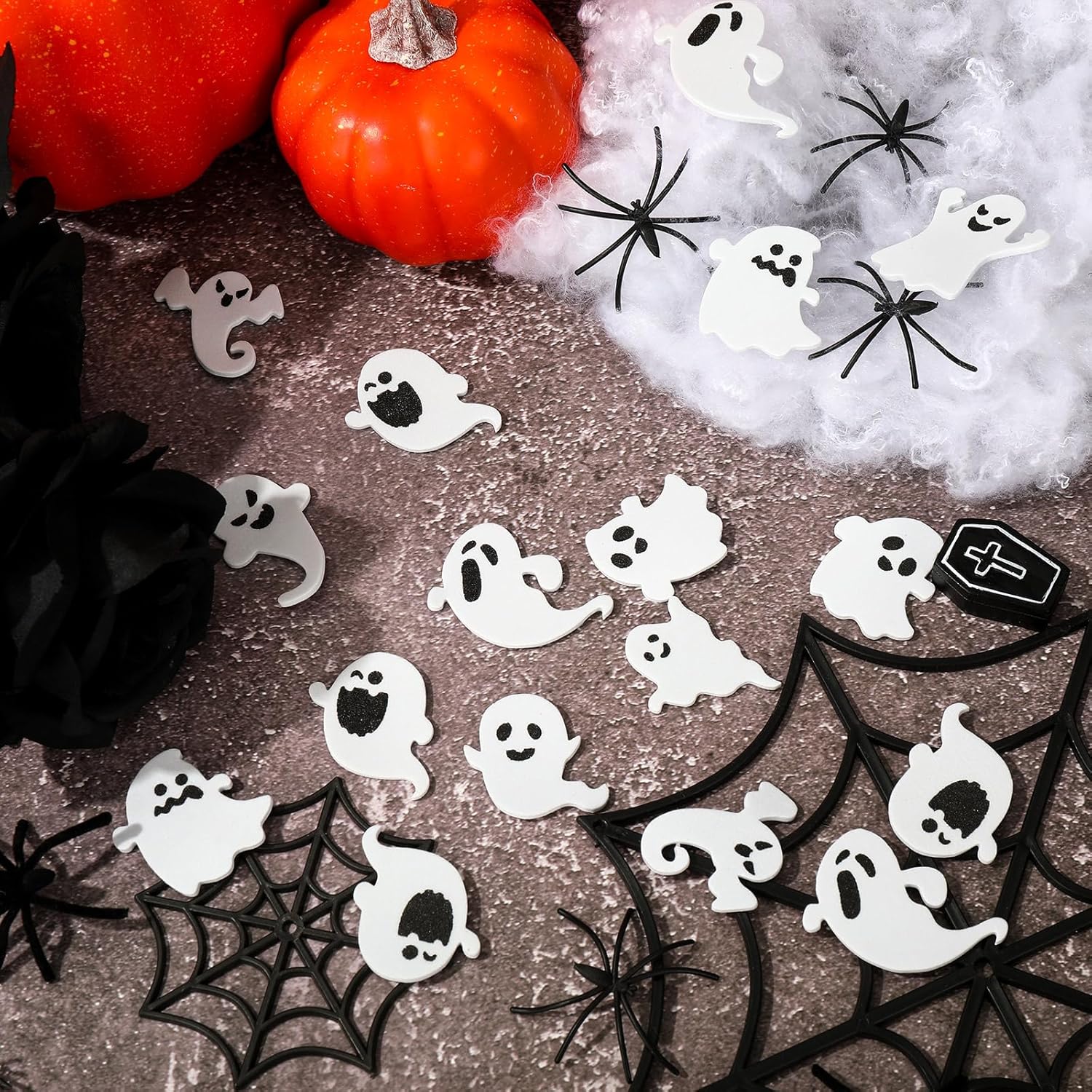 AnyDesign – 450 calcomanías de espuma de fantasma de Halloween, calcomanías autoadhesivas de fantasma, calcomanías blancas y negras para Halloween,