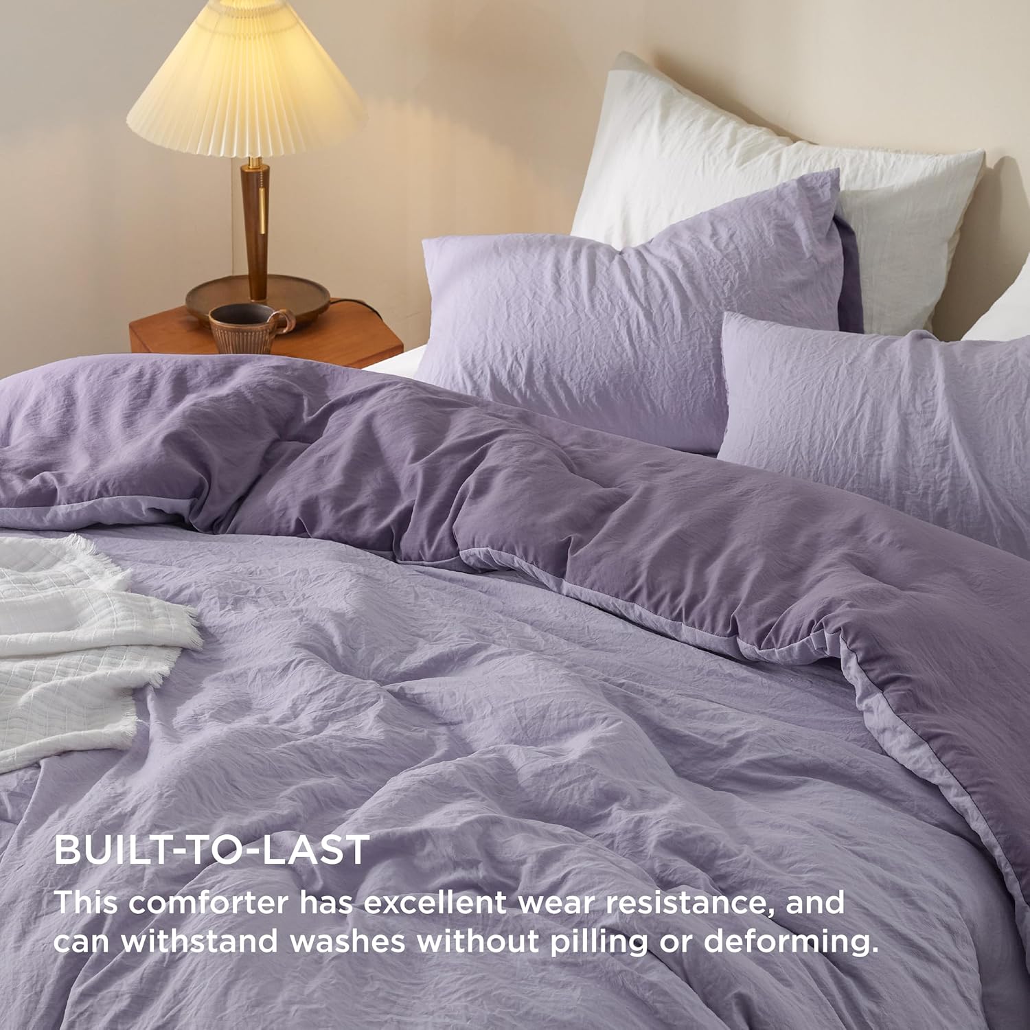 Bedsure Juego de edredón de cama tamaño Queen, edredón reversible morado prelavado para todas las estaciones, juego de cama cálido y suave, 1