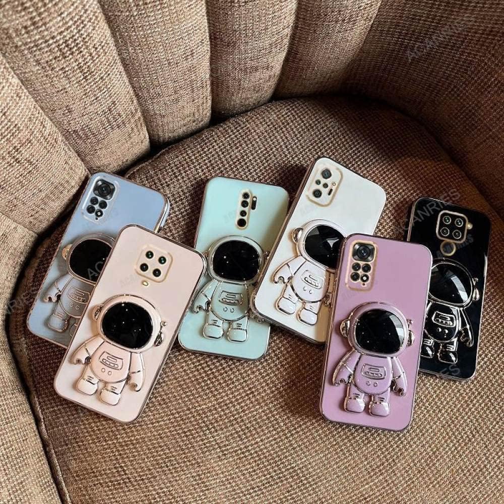 Soporte plegable de astronauta chapado para Xiaomi para Redmi Note 11 10 9 8 Pro 11s 10s 9s 8t 7 11pro 10pro 9c cubierta de soporte de silicona,