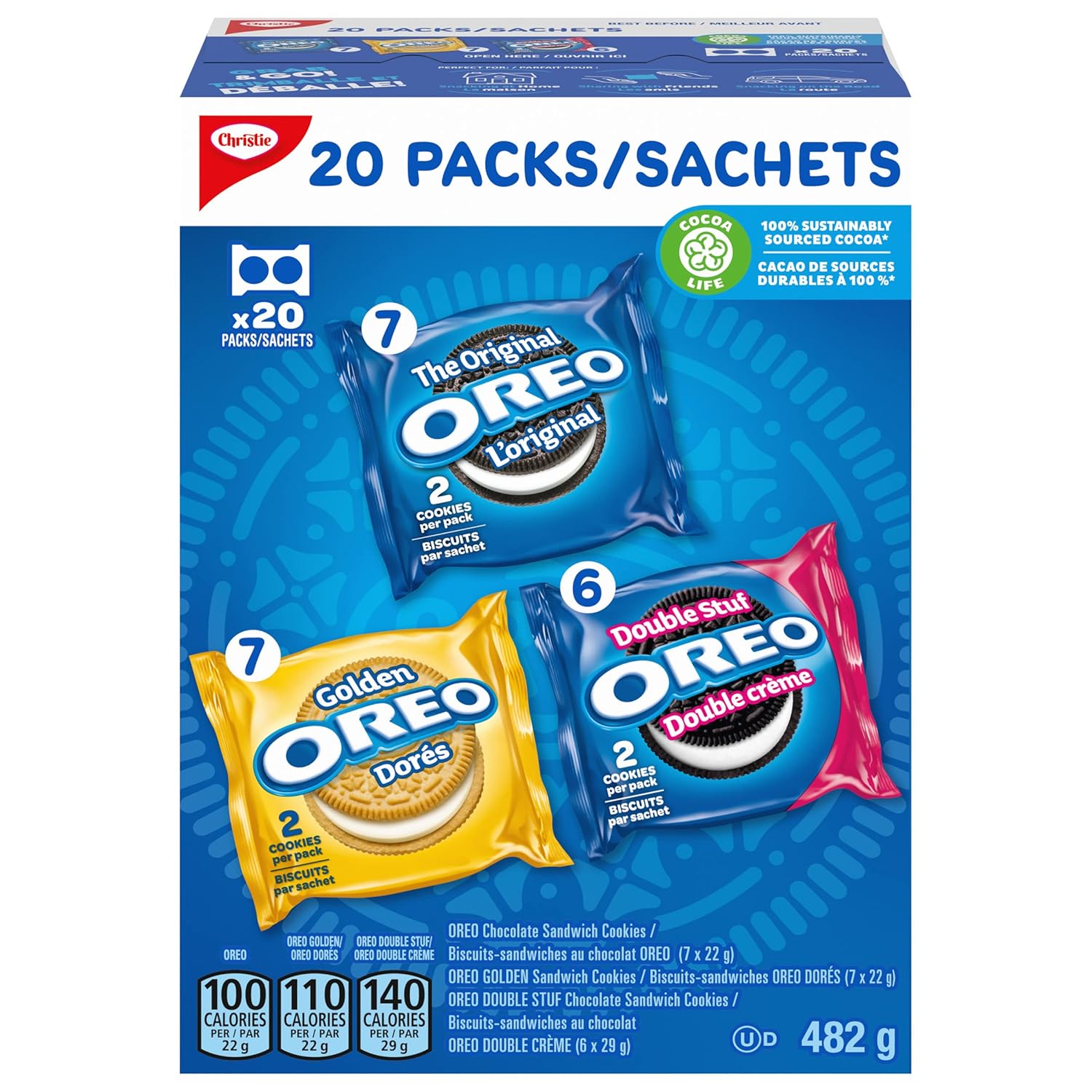 Oreo Galletas sándwich, paquetes de aperitivos variados, 17.00 oz