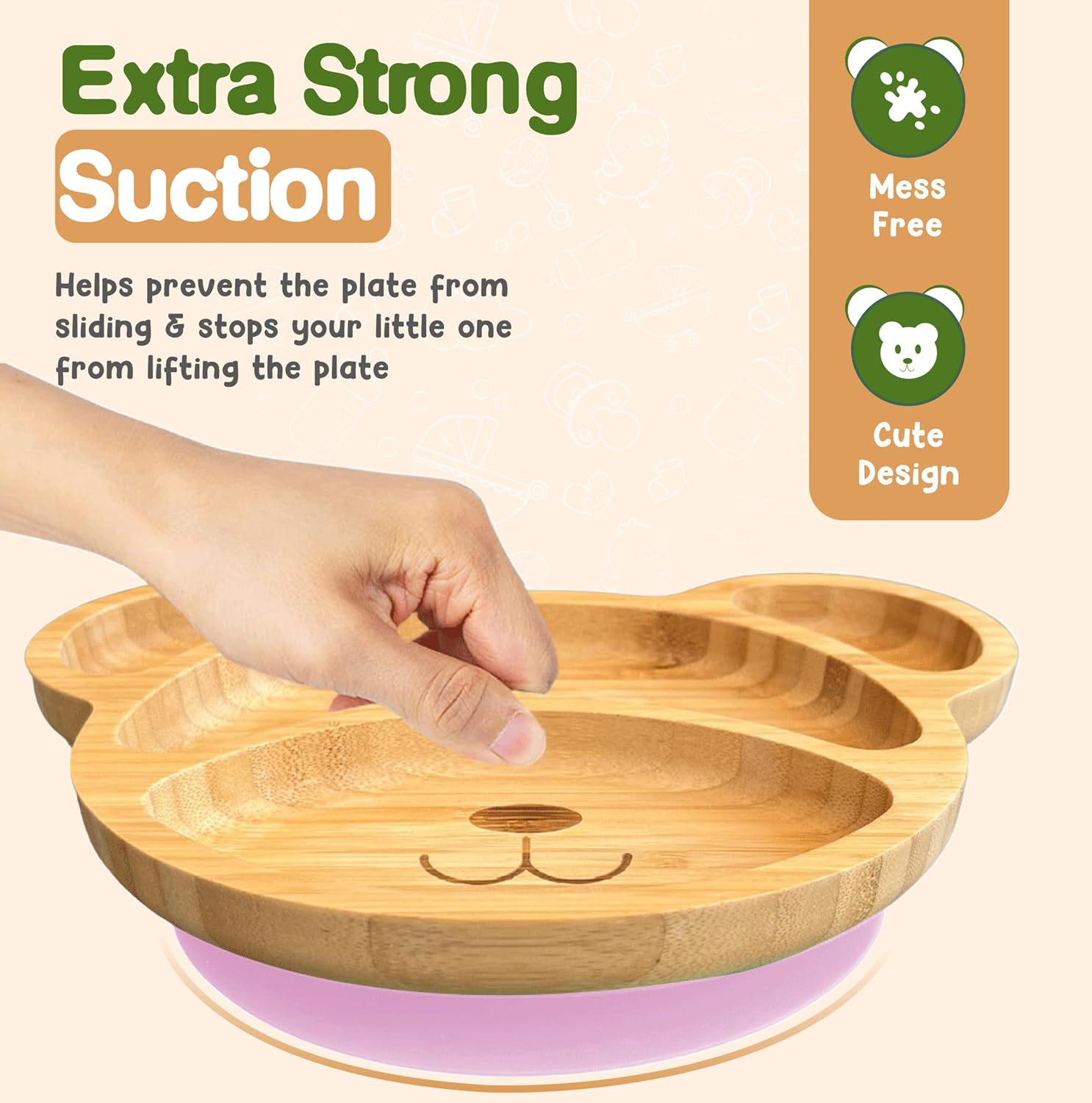 Platos de bambú para niños  Placa de succión de bambú para bebés y niños pequeños para la alimentación y el destete  Promueve la autoalimentación