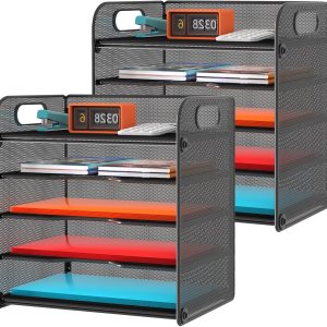 Samstar Paquete de 2 organizadores de escritorio de malla con asa, bandeja de letras de 5 niveles, organizador de papel, estantes clasificadores de Samstar Paquete de 2 organizadores de escritorio de malla con asa, bandeja de letras de 5 niveles, organizador de papel, estantes clasificadores de